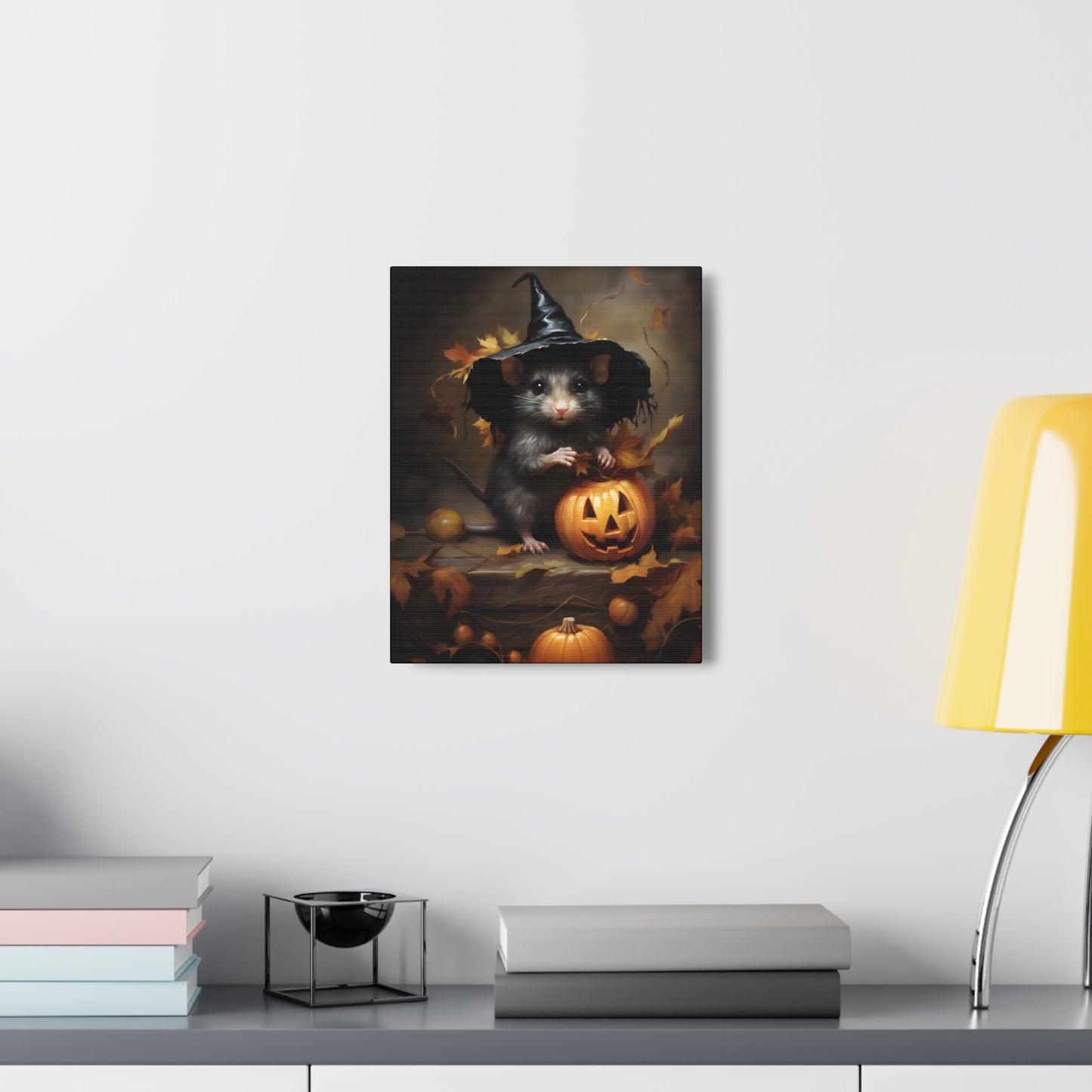 Cute Rat and Pumpkins Halloween Fine Art Print Canvas Wall Art