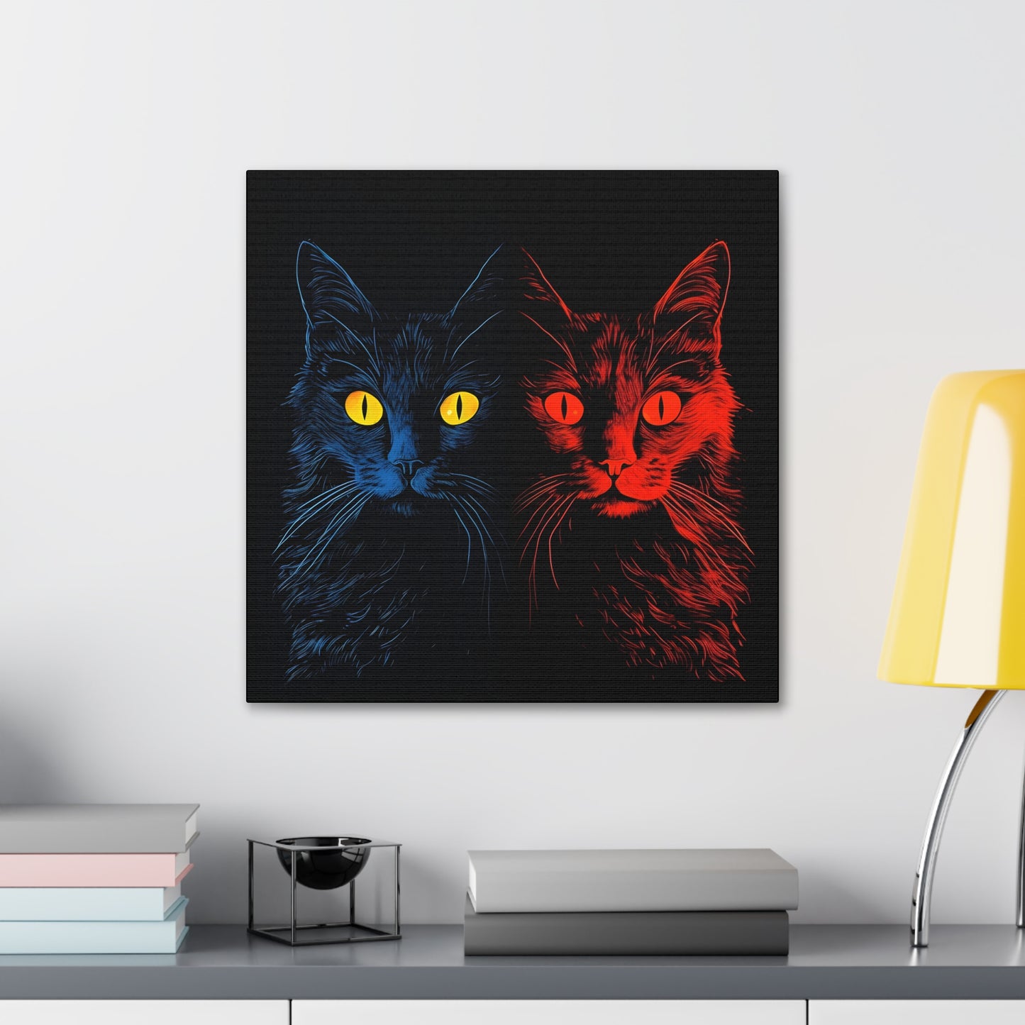 Blue and Red Creepy Halloween Cat Decoration Fine Art Print Canvas Wall Art