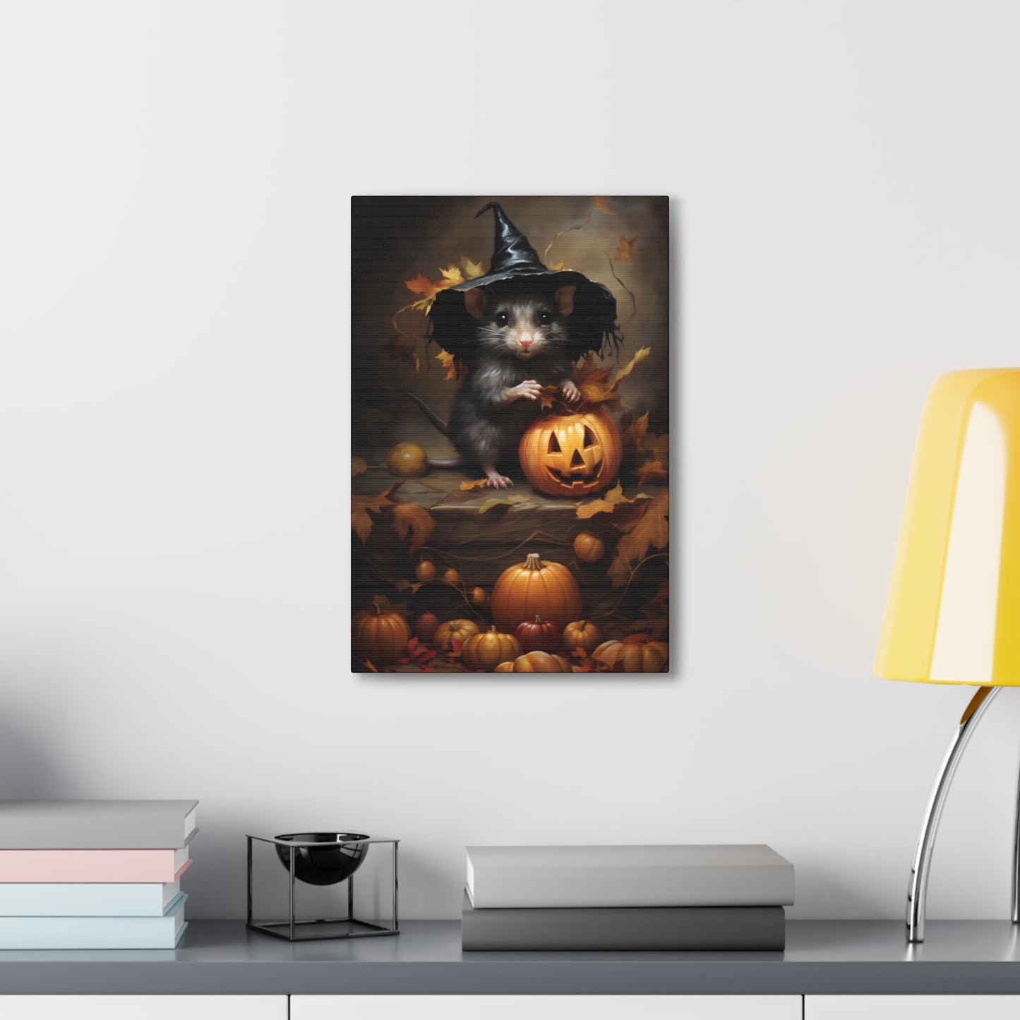 Cute Rat and Pumpkins Halloween Fine Art Print Canvas Wall Art