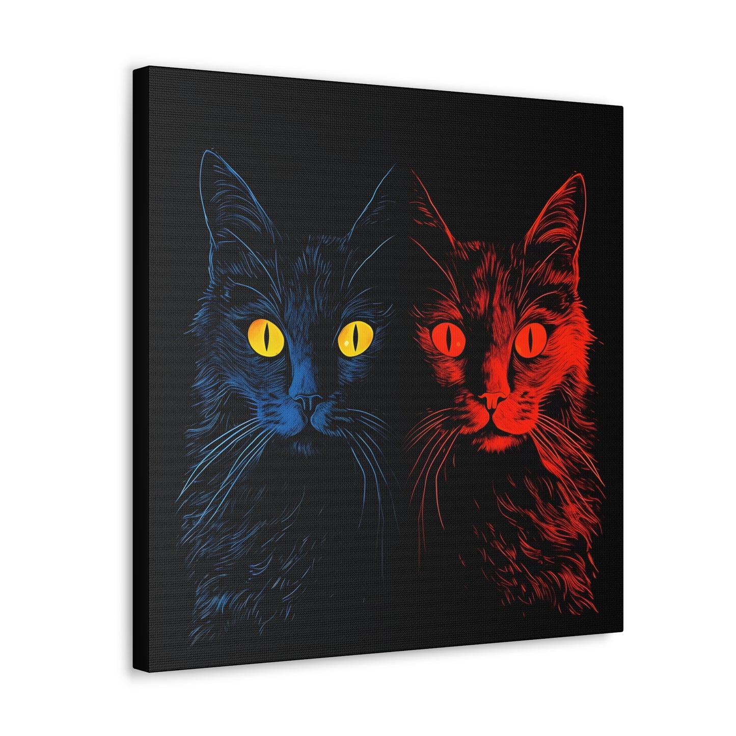 Blue and Red Creepy Halloween Cat Decoration Fine Art Print Canvas Wall Art