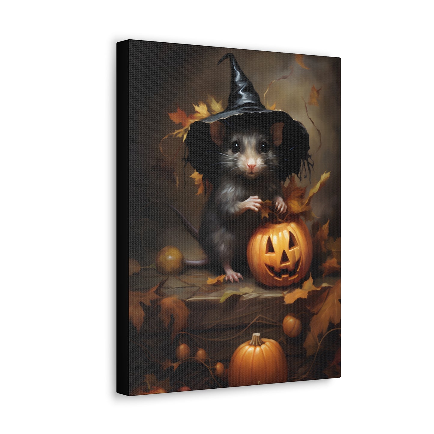 Cute Rat and Pumpkins Halloween Fine Art Print Canvas Wall Art