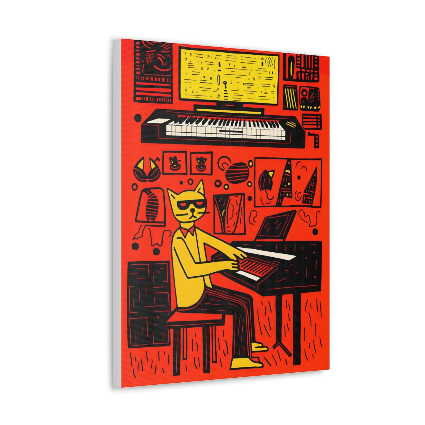 Cool Cat Jazz Pop Art Cat Fine Art Print Canvas Wall Art