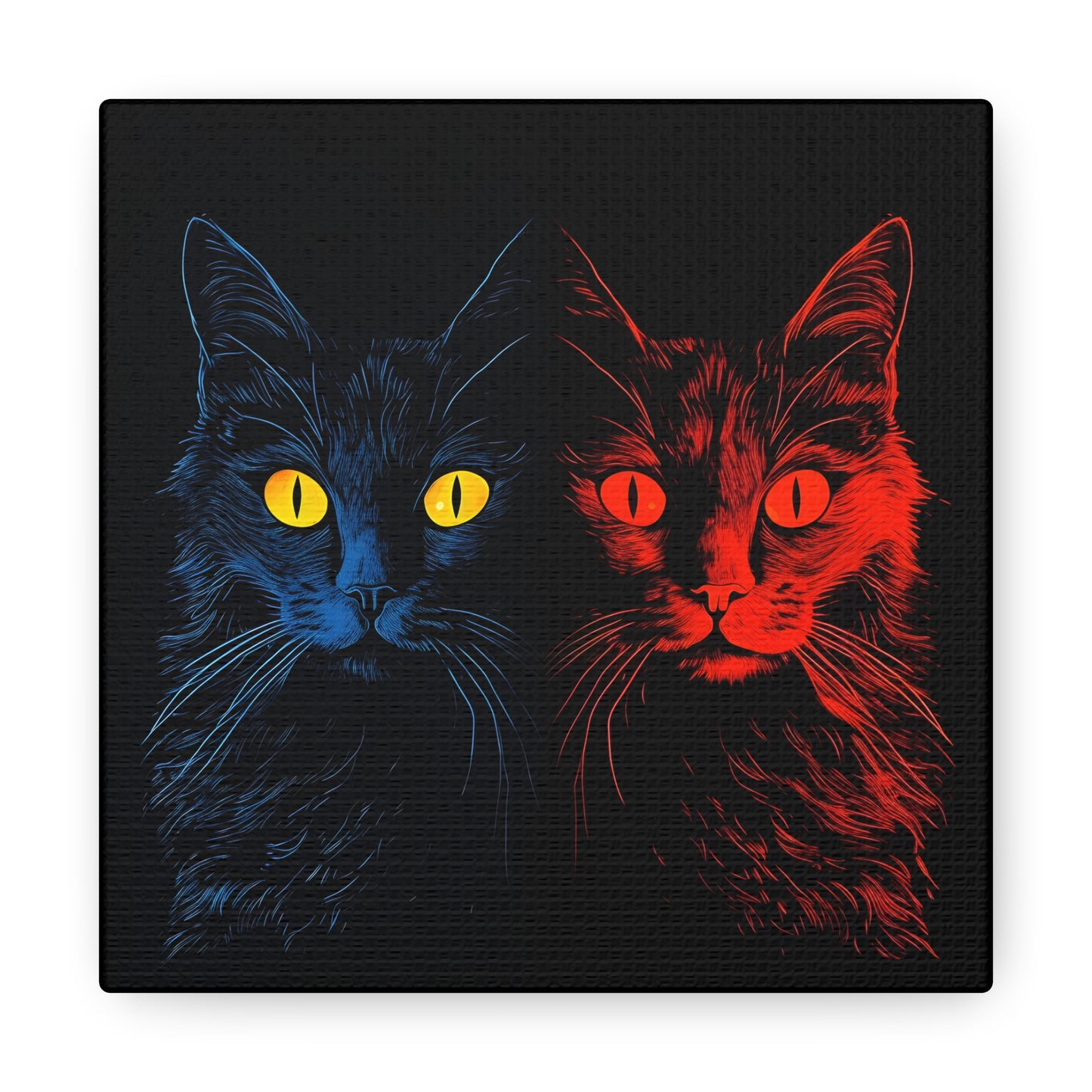 Blue and Red Creepy Halloween Cat Decoration Fine Art Print Canvas Wall Art