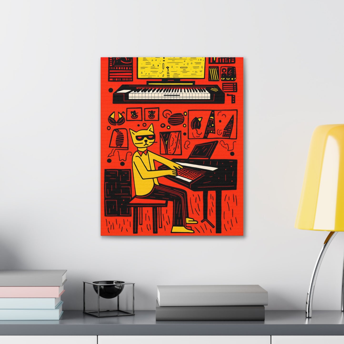 Cool Cat Jazz Pop Art Cat Fine Art Print Canvas Wall Art