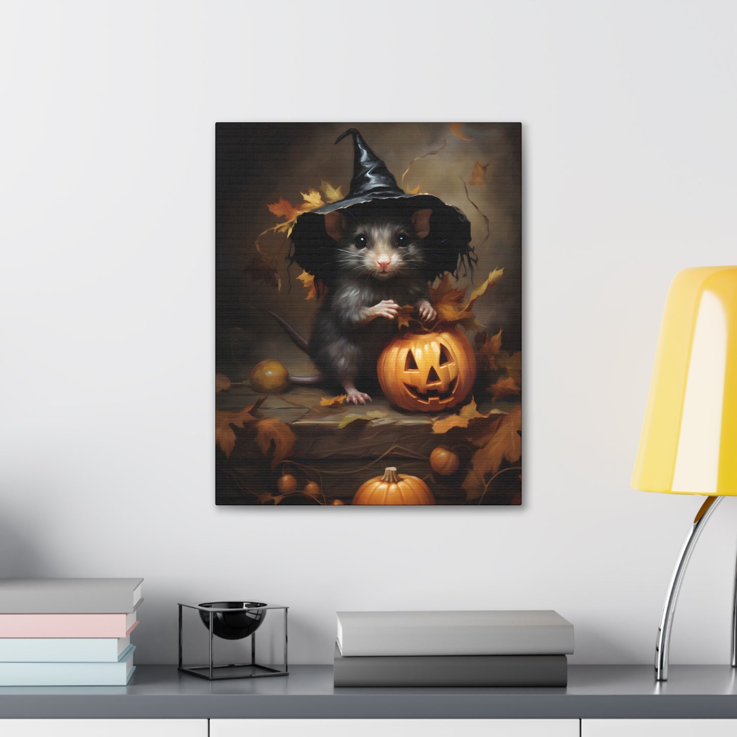 Cute Rat and Pumpkins Halloween Fine Art Print Canvas Wall Art