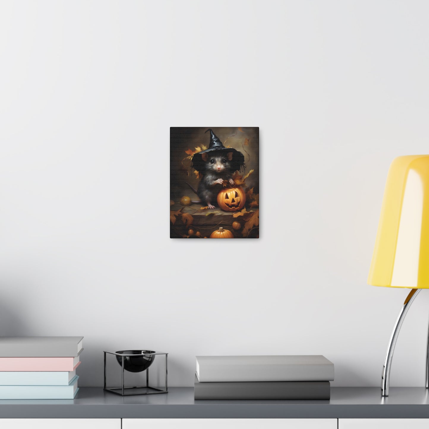 Cute Rat and Pumpkins Halloween Fine Art Print Canvas Wall Art
