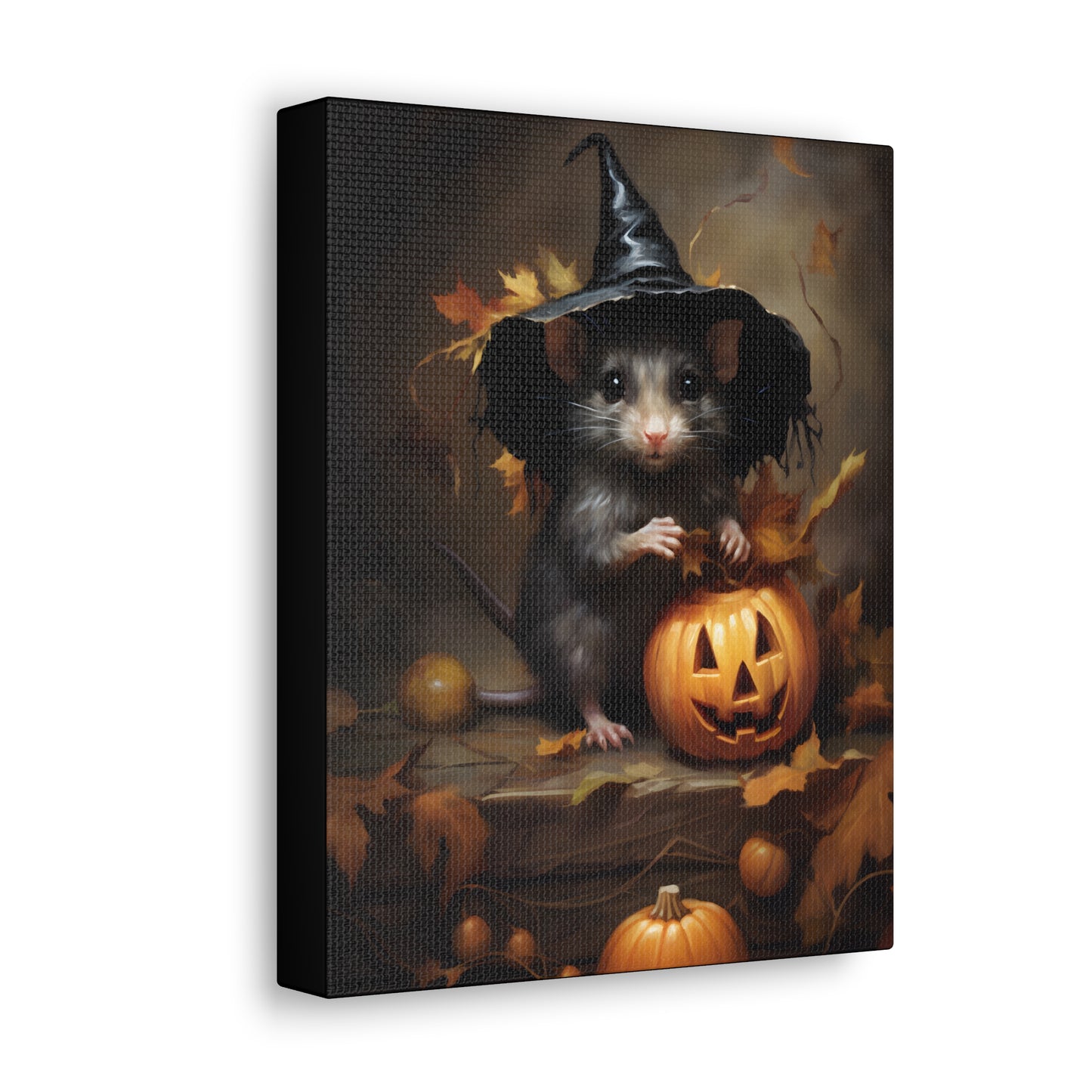 Cute Rat and Pumpkins Halloween Fine Art Print Canvas Wall Art