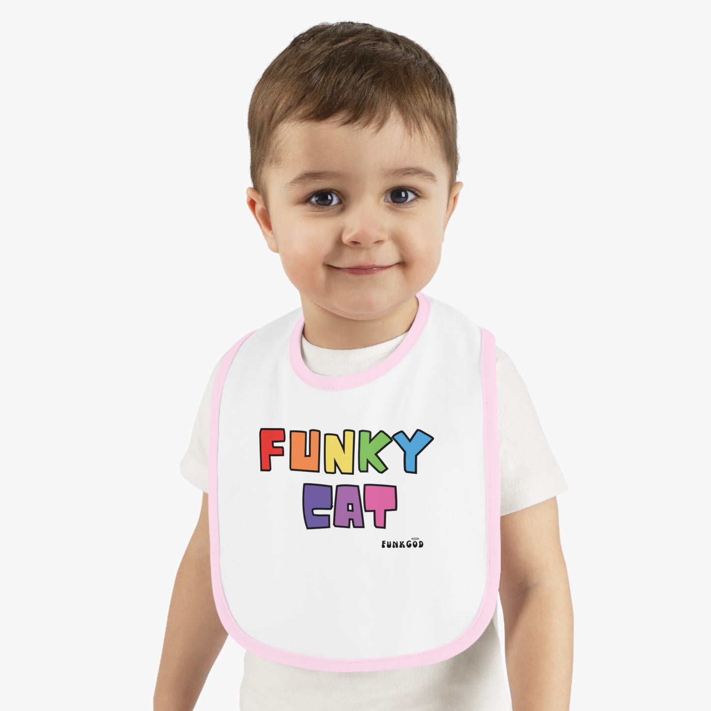 Funky Cat Rainbow Baby Trim Jersey Bib