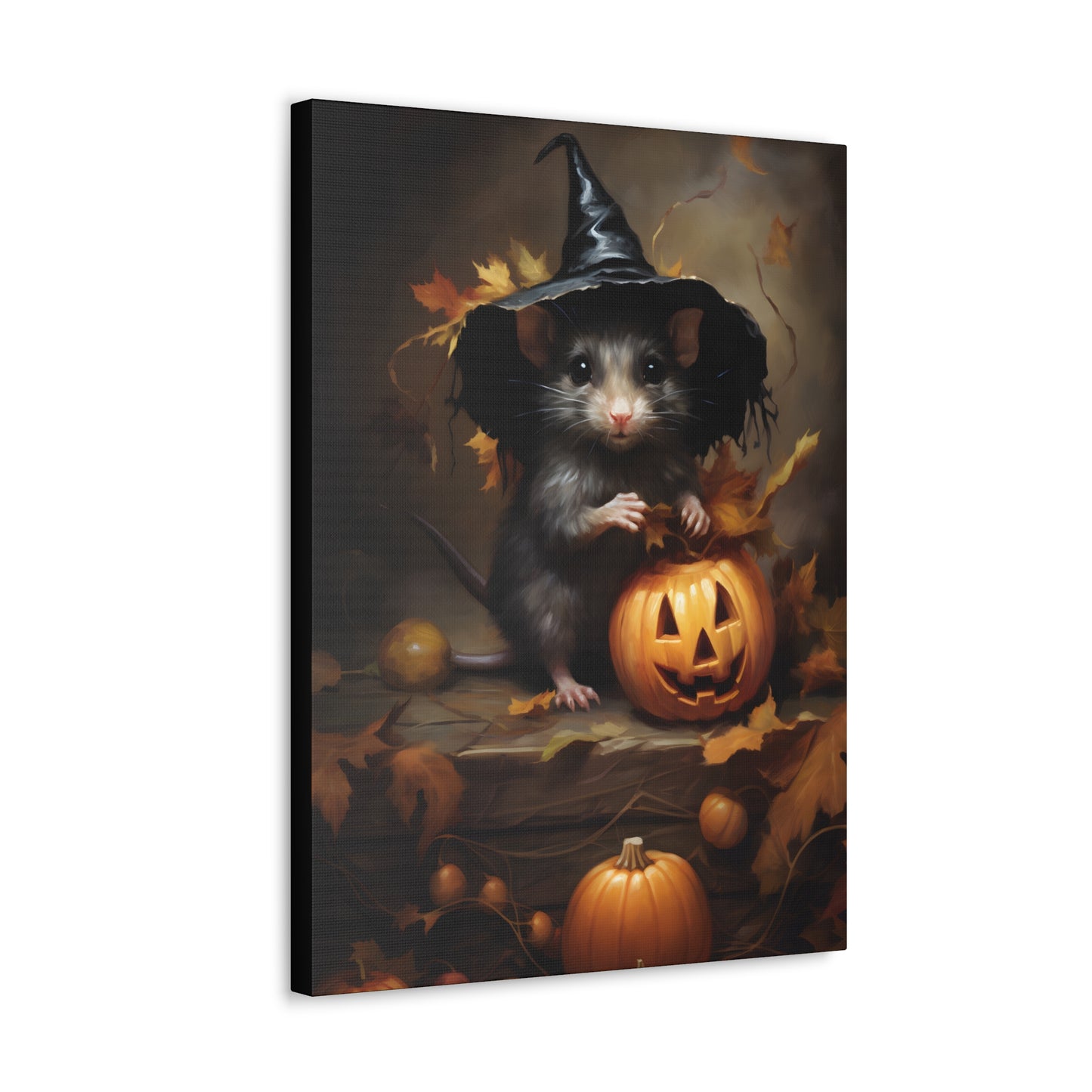 Cute Rat and Pumpkins Halloween Fine Art Print Canvas Wall Art