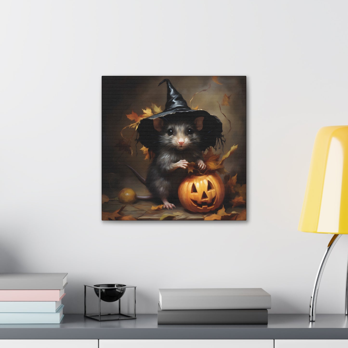 Cute Rat and Pumpkins Halloween Fine Art Print Canvas Wall Art