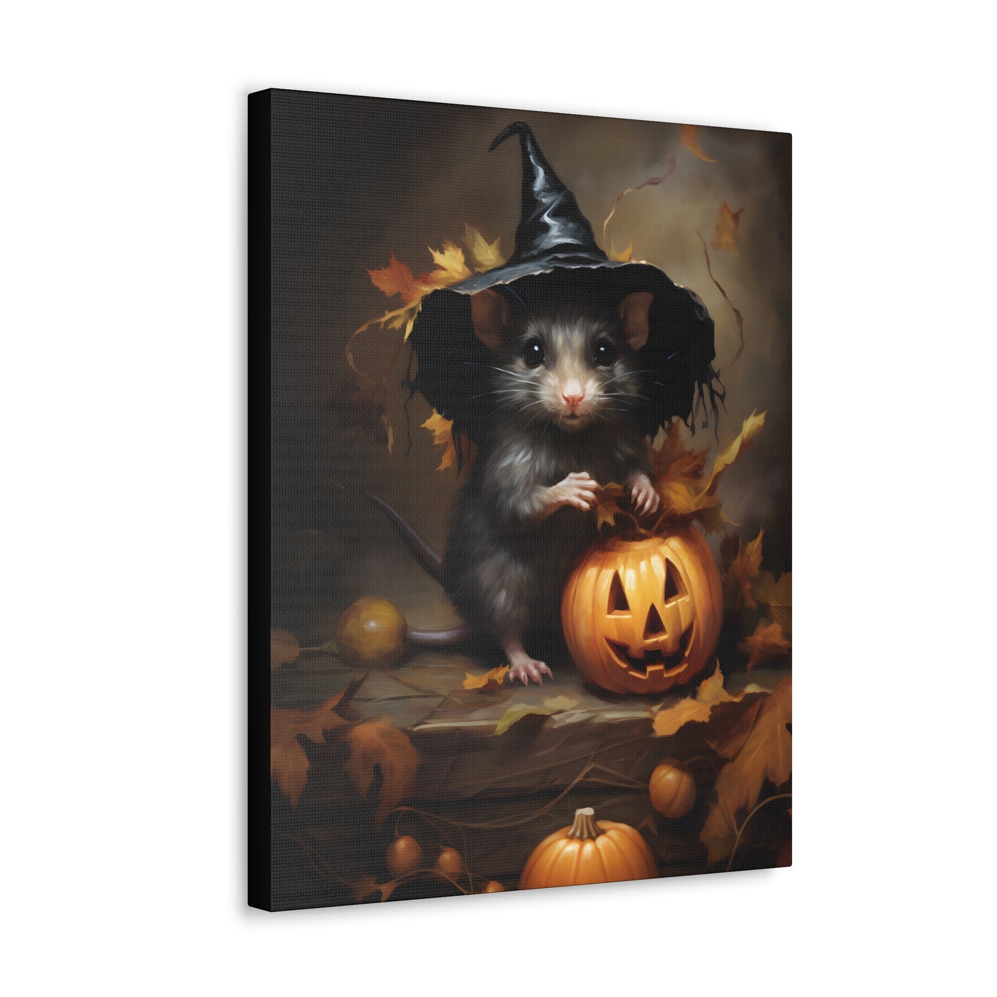 Cute Rat and Pumpkins Halloween Fine Art Print Canvas Wall Art