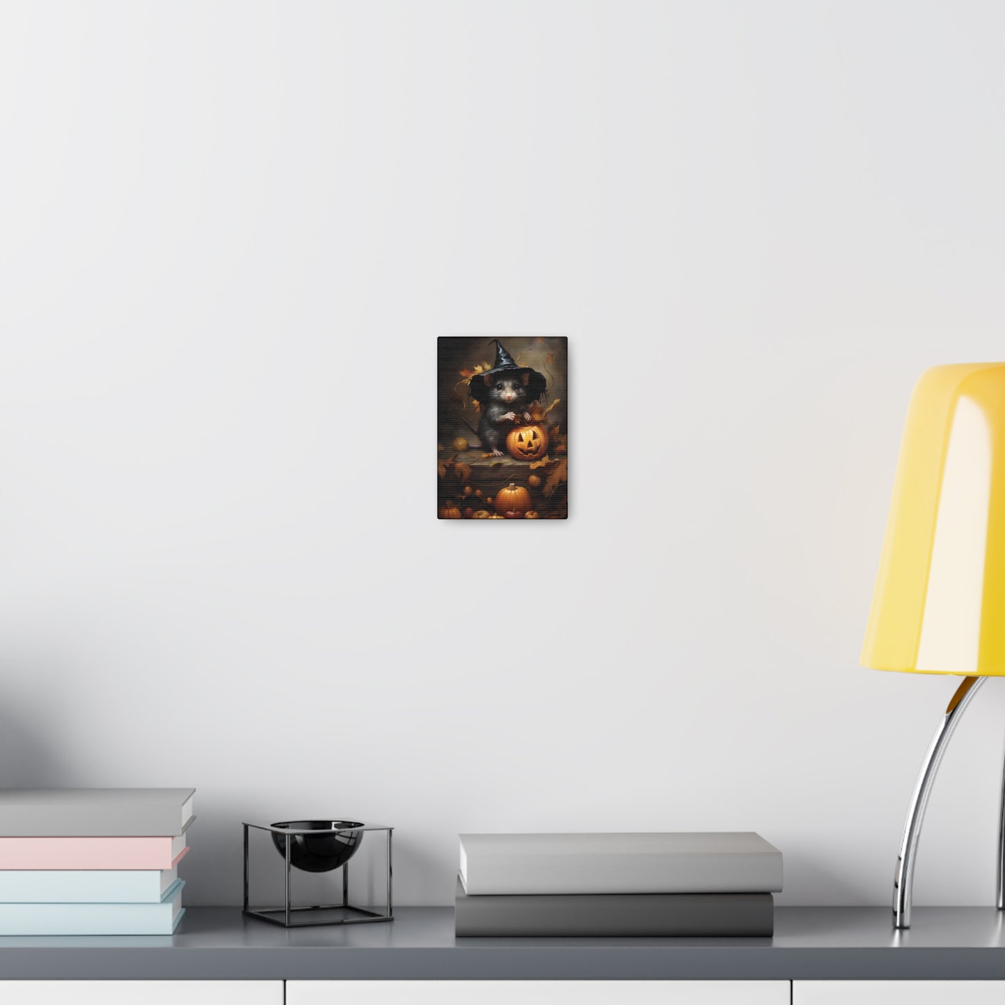 Cute Rat and Pumpkins Halloween Fine Art Print Canvas Wall Art