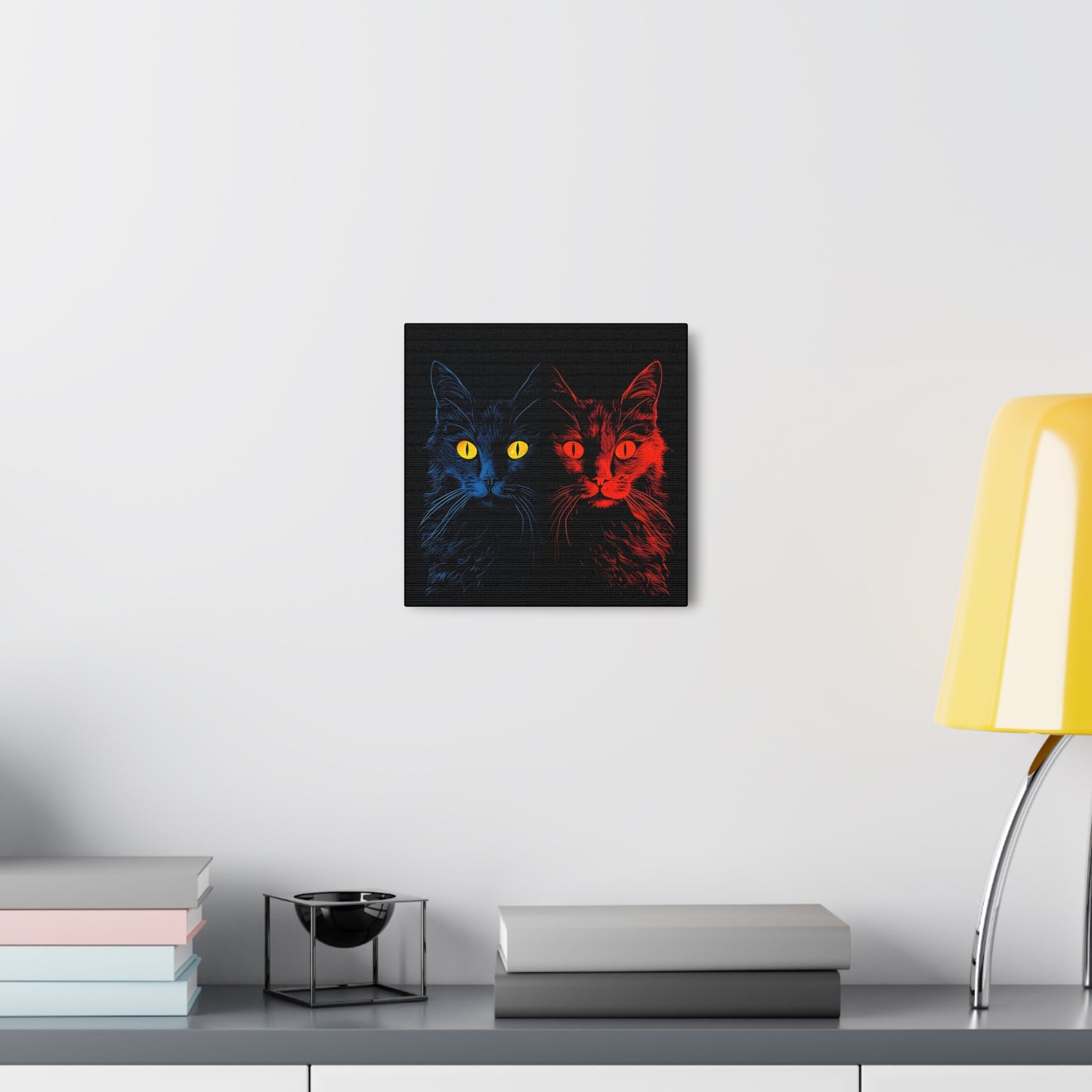 Blue and Red Creepy Halloween Cat Decoration Fine Art Print Canvas Wall Art