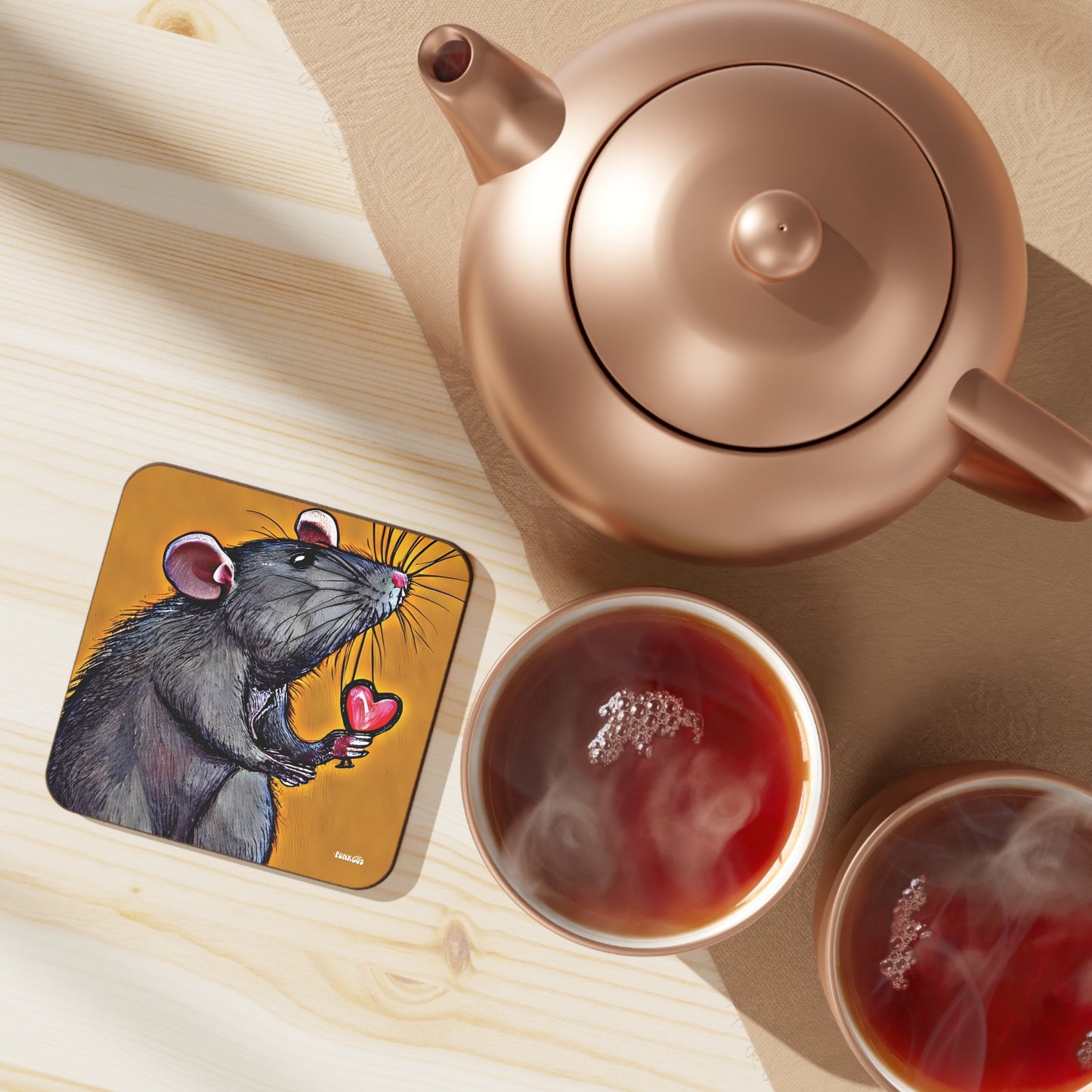 Cute Rat/Mouse Love Hardboard Back Coaster