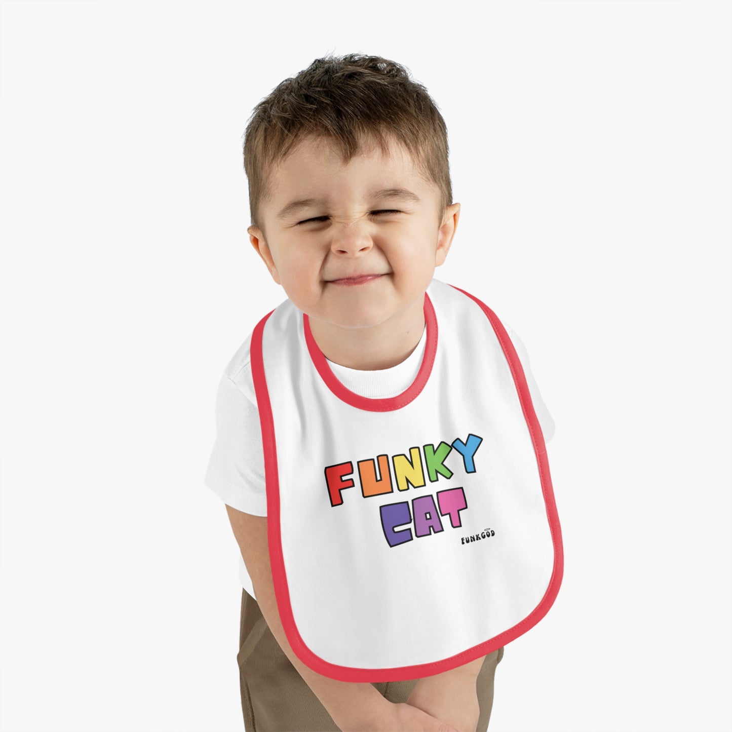 Funky Cat Rainbow Baby Trim Jersey Bib