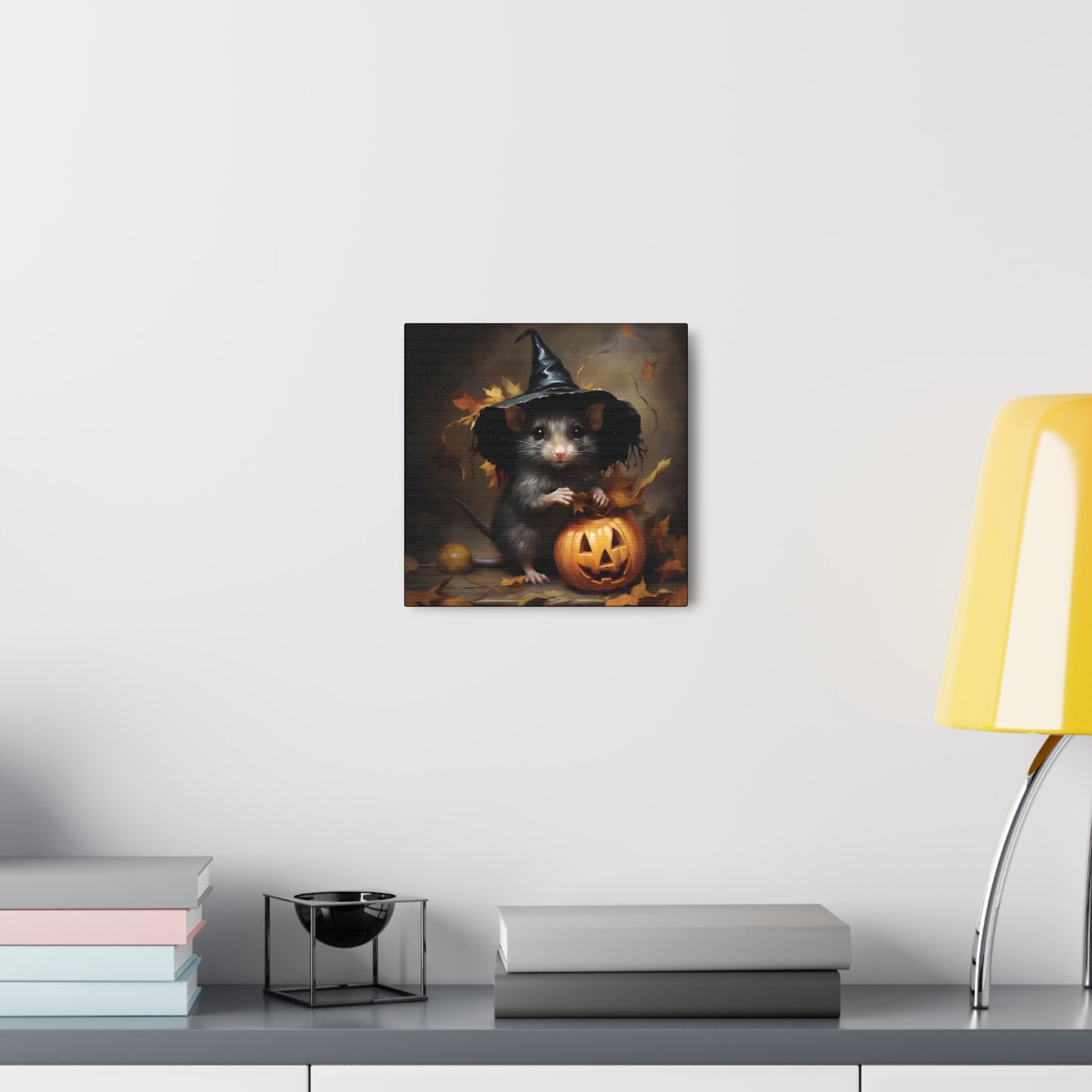 Cute Rat and Pumpkins Halloween Fine Art Print Canvas Wall Art