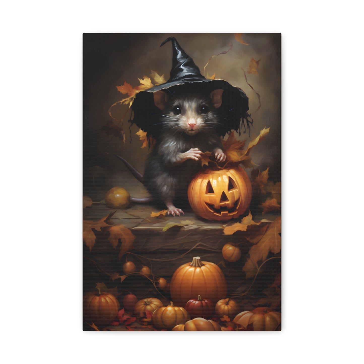 Cute Rat and Pumpkins Halloween Fine Art Print Canvas Wall Art