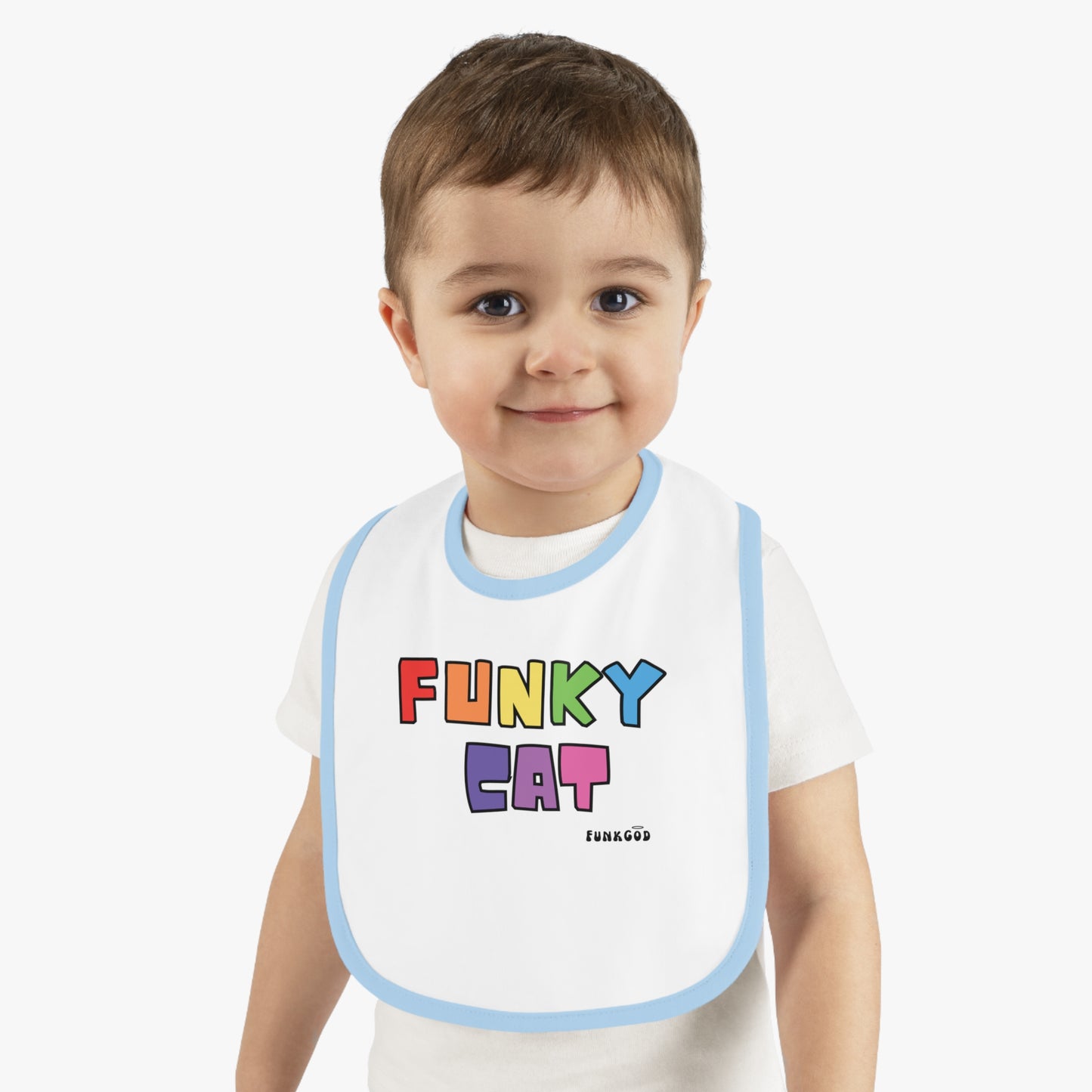 Funky Cat Rainbow Baby Trim Jersey Bib