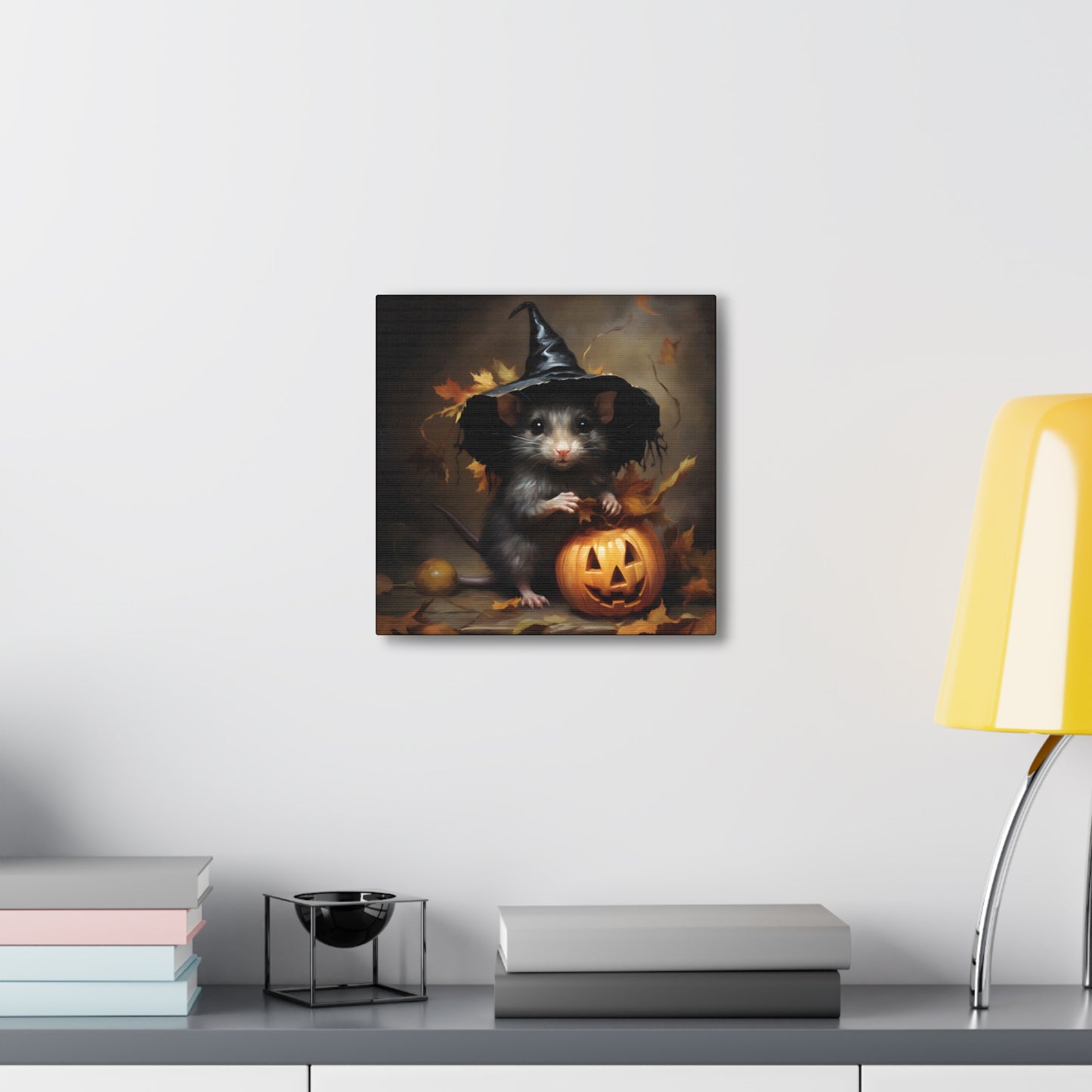 Cute Rat and Pumpkins Halloween Fine Art Print Canvas Wall Art
