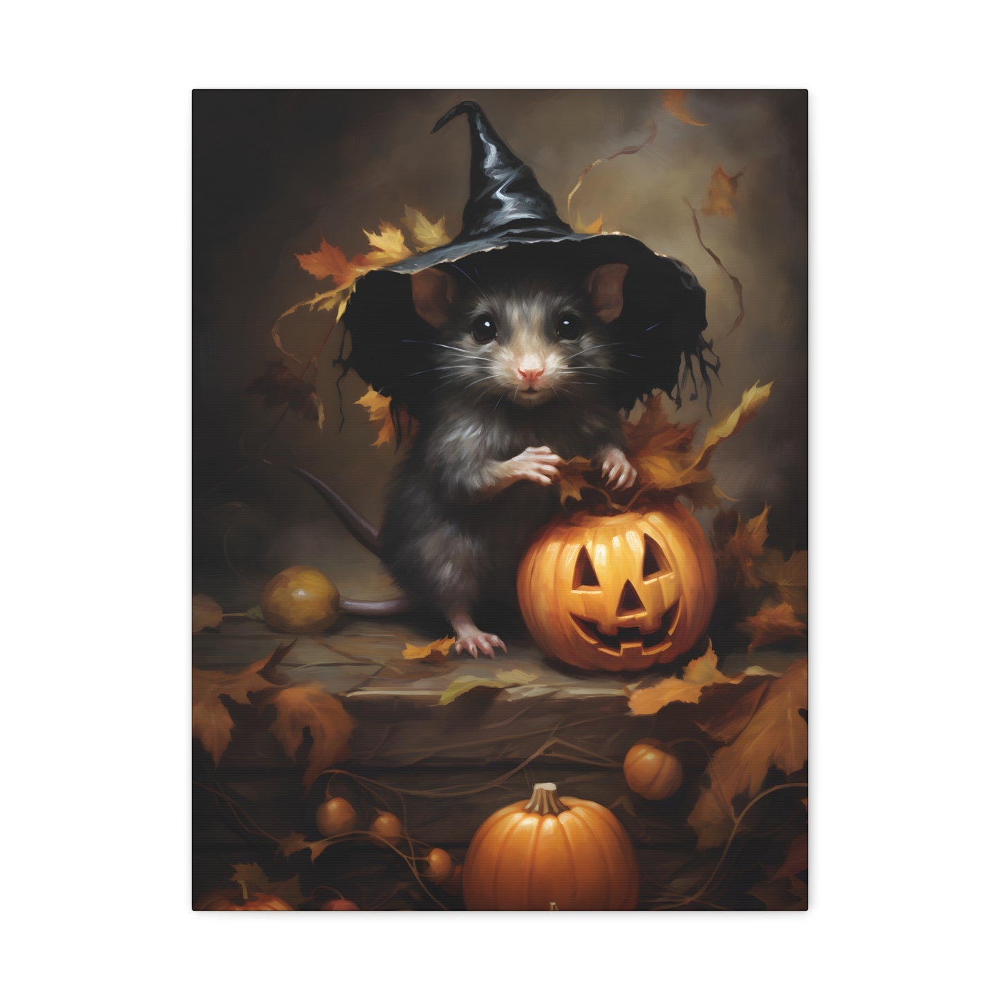 Cute Rat and Pumpkins Halloween Fine Art Print Canvas Wall Art