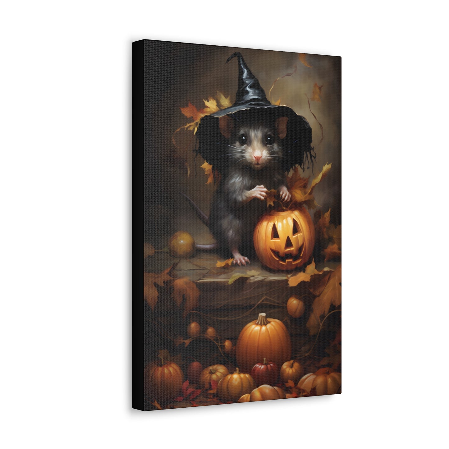 Cute Rat and Pumpkins Halloween Fine Art Print Canvas Wall Art