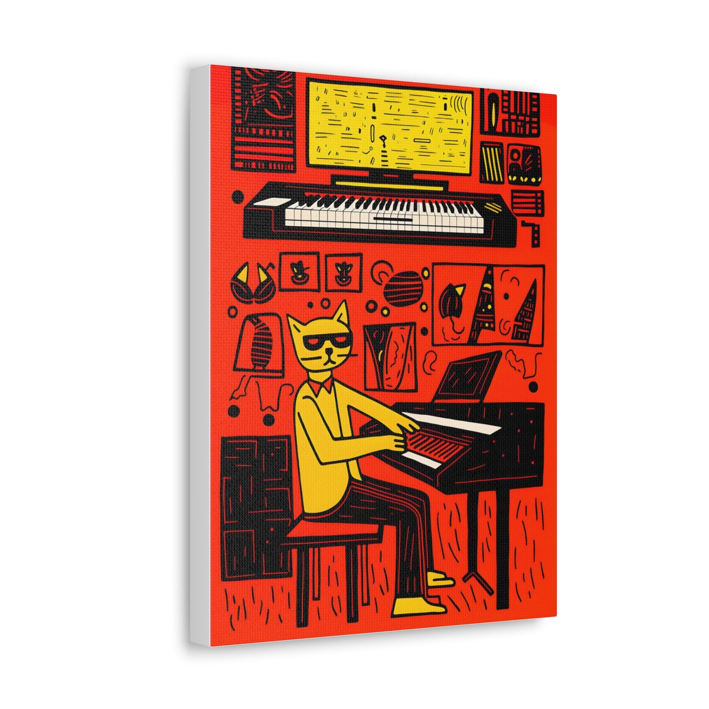 Cool Cat Jazz Pop Art Cat Fine Art Print Canvas Wall Art