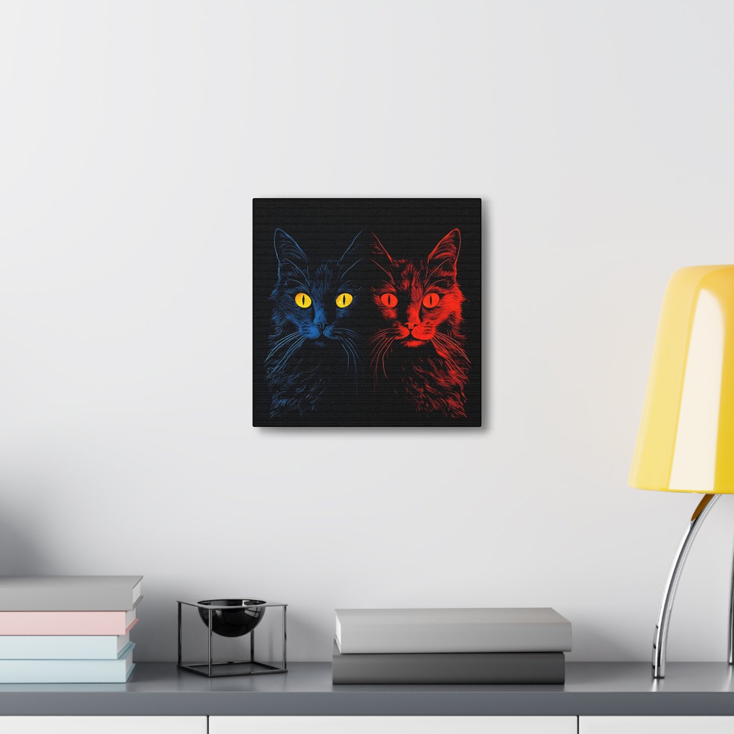 Blue and Red Creepy Halloween Cat Decoration Fine Art Print Canvas Wall Art