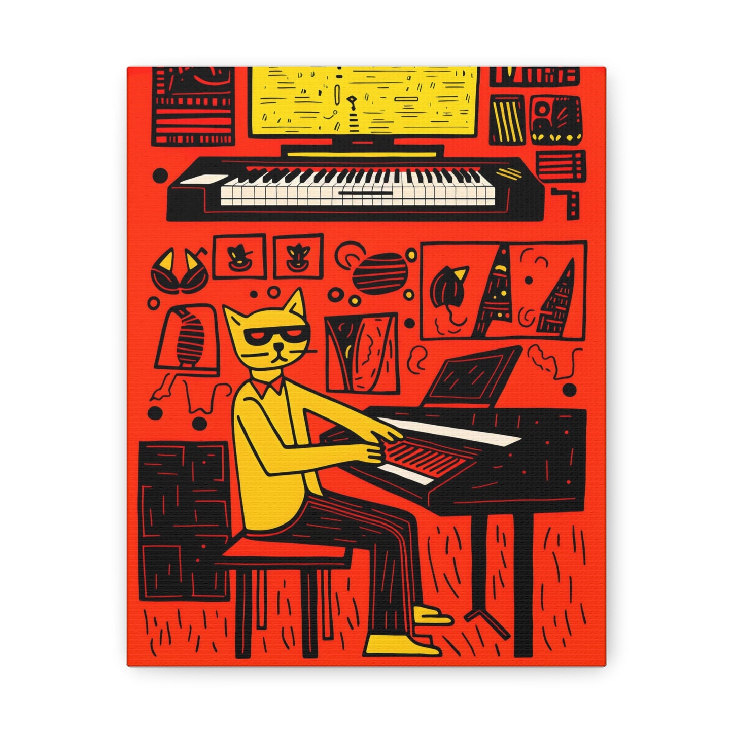 Cool Cat Jazz Pop Art Cat Fine Art Print Canvas Wall Art