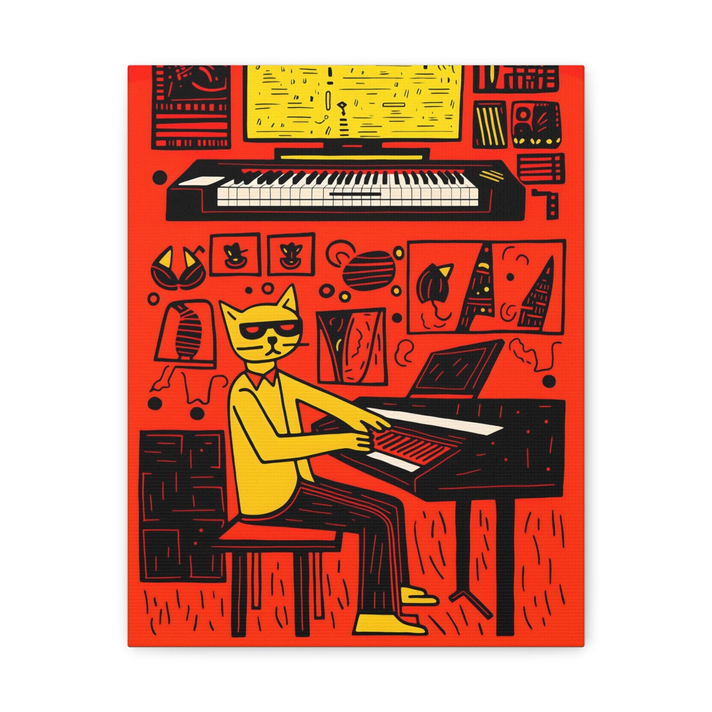Cool Cat Jazz Pop Art Cat Fine Art Print Canvas Wall Art