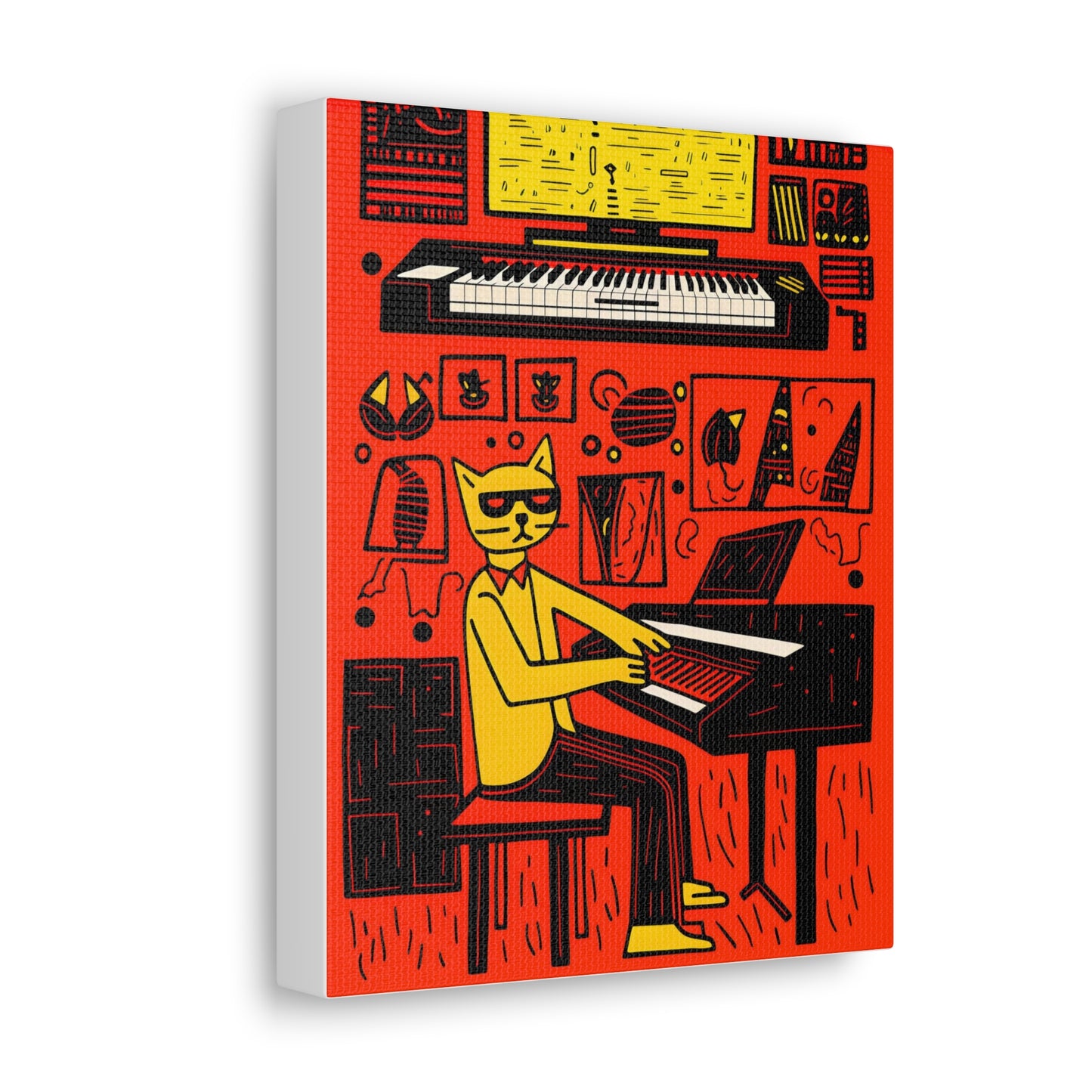 Cool Cat Jazz Pop Art Cat Fine Art Print Canvas Wall Art