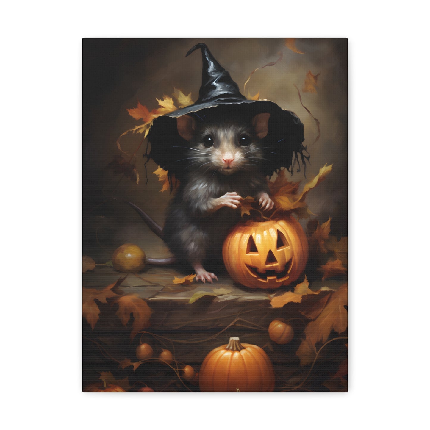 Cute Rat and Pumpkins Halloween Fine Art Print Canvas Wall Art