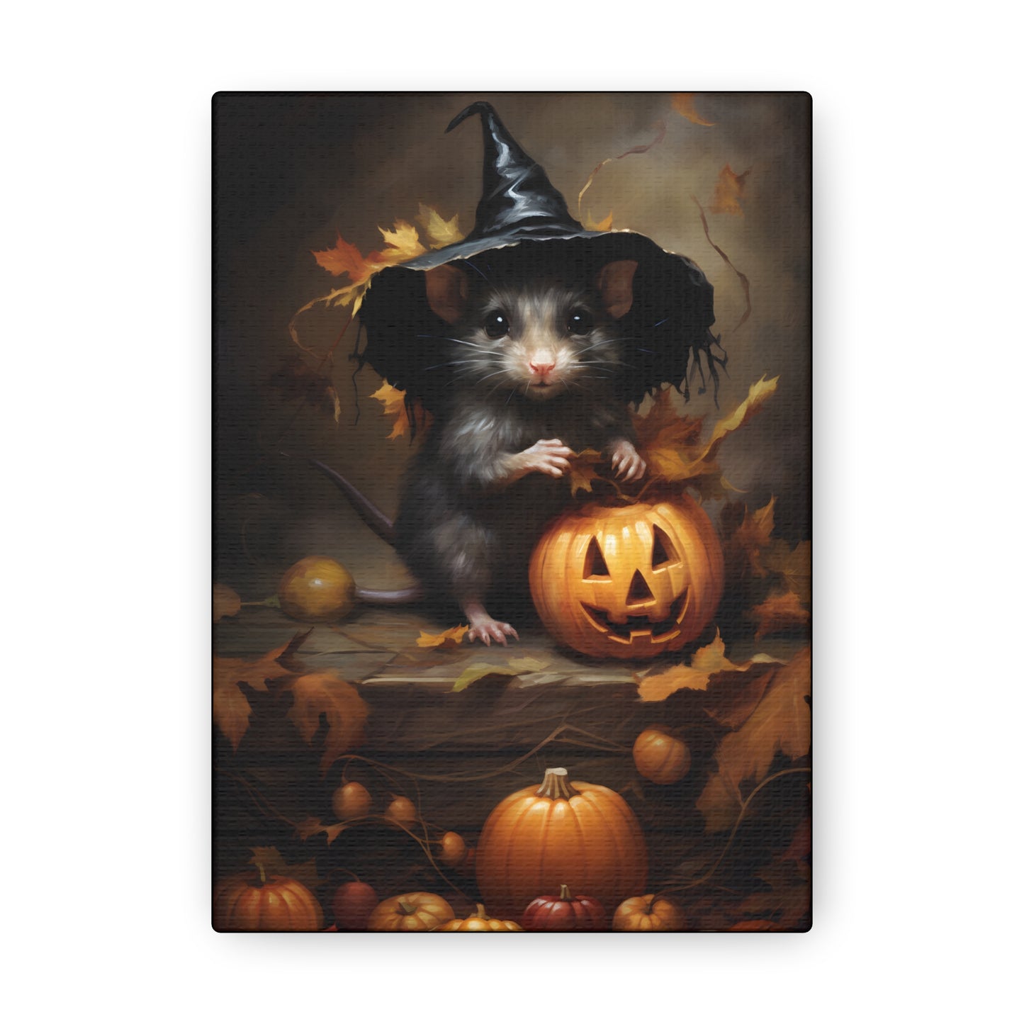 Cute Rat and Pumpkins Halloween Fine Art Print Canvas Wall Art