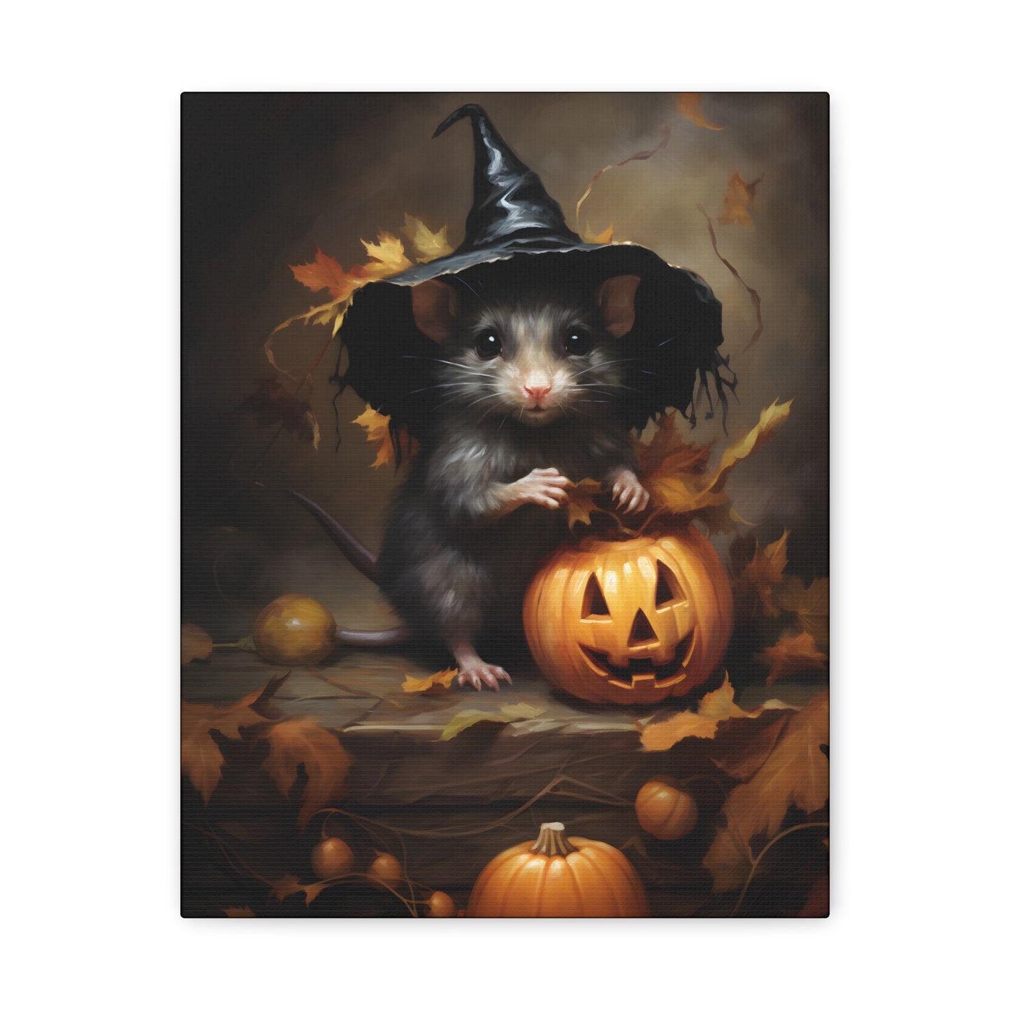 Cute Rat and Pumpkins Halloween Fine Art Print Canvas Wall Art
