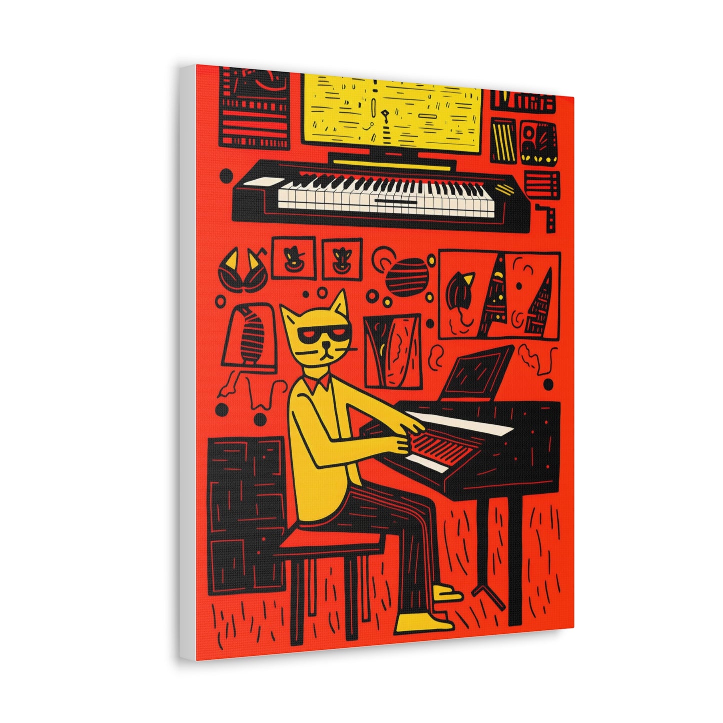 Cool Cat Jazz Pop Art Cat Fine Art Print Canvas Wall Art