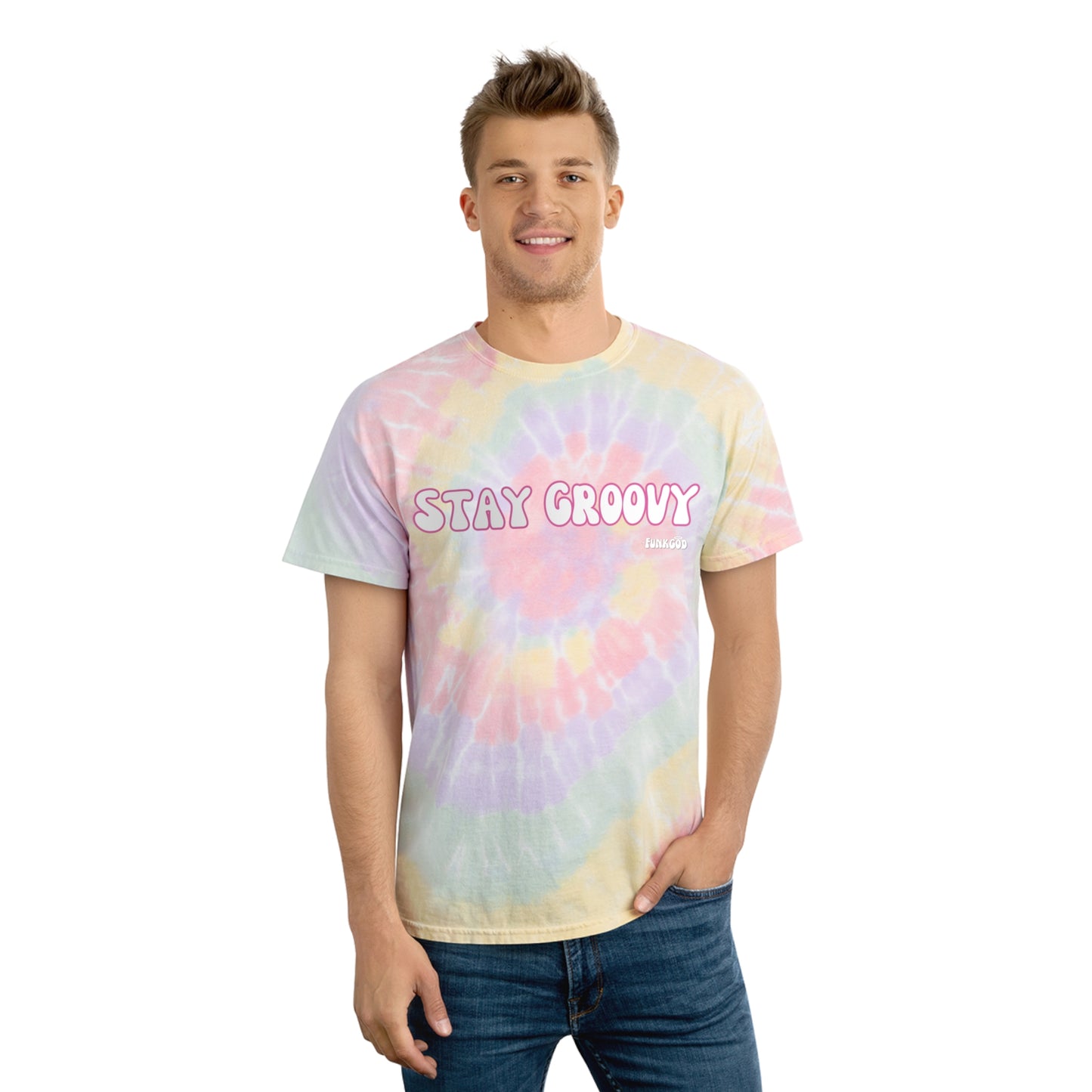 Pastel Rainbow Tie-Dye Hippie "Stay Groovy" Unisex T-Shirt
