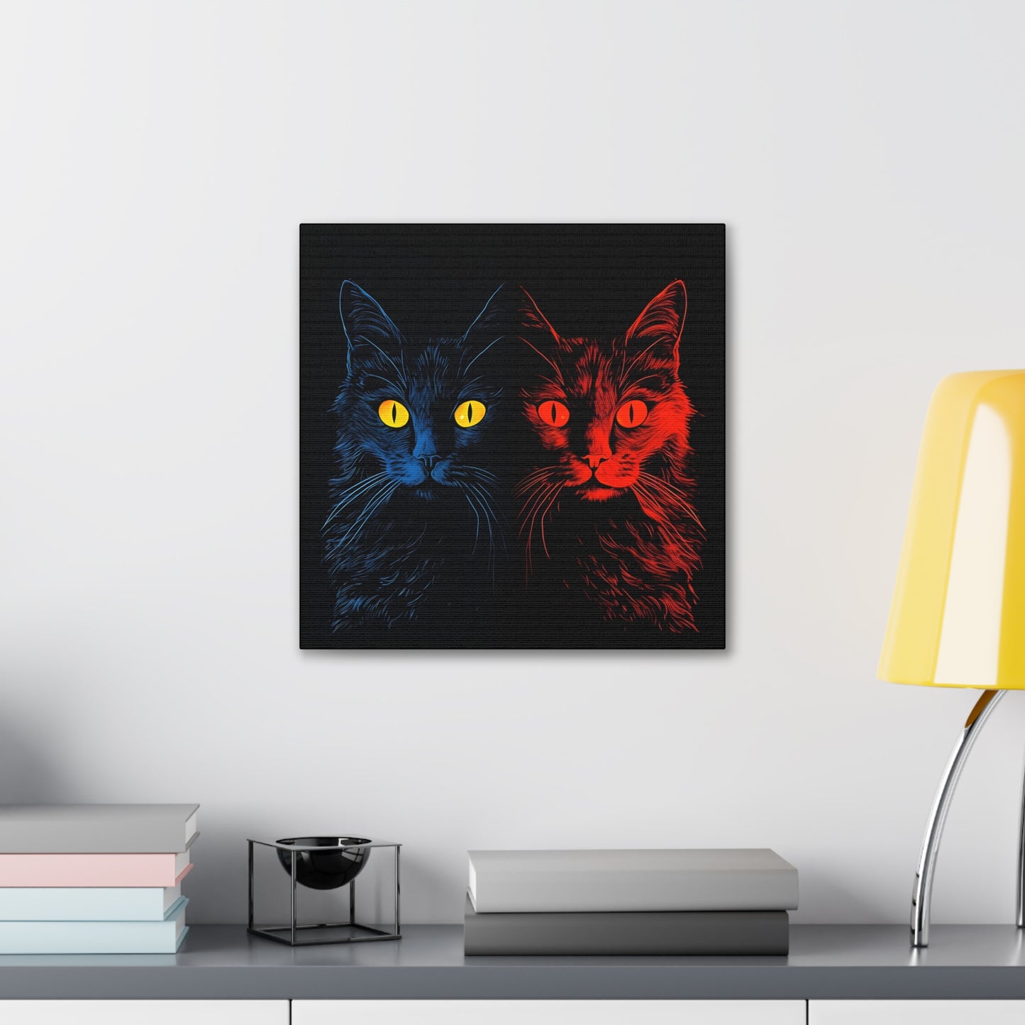 Blue and Red Creepy Halloween Cat Decoration Fine Art Print Canvas Wall Art