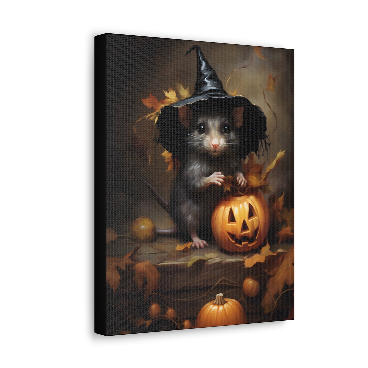 Cute Rat and Pumpkins Halloween Fine Art Print Canvas Wall Art