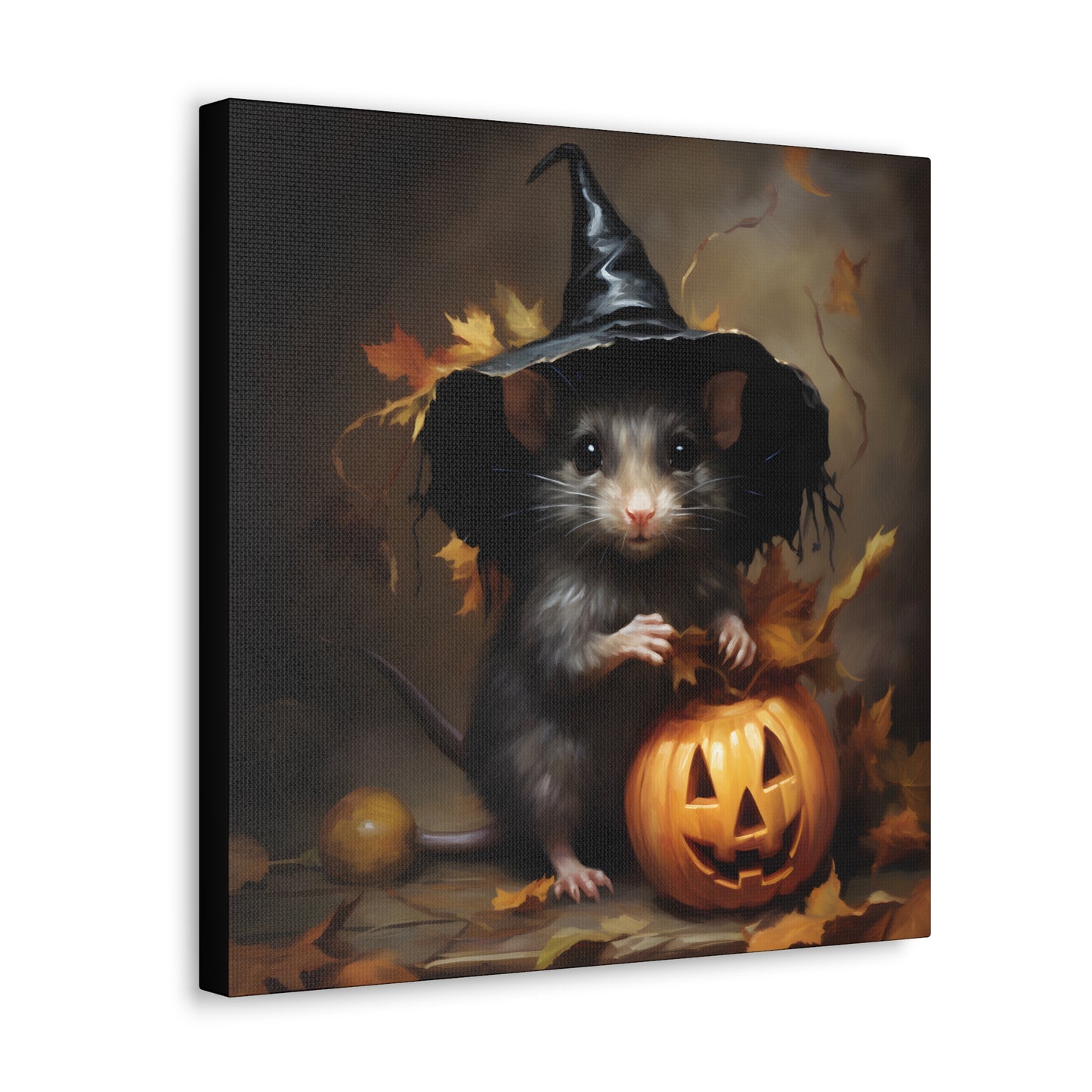 Cute Rat and Pumpkins Halloween Fine Art Print Canvas Wall Art