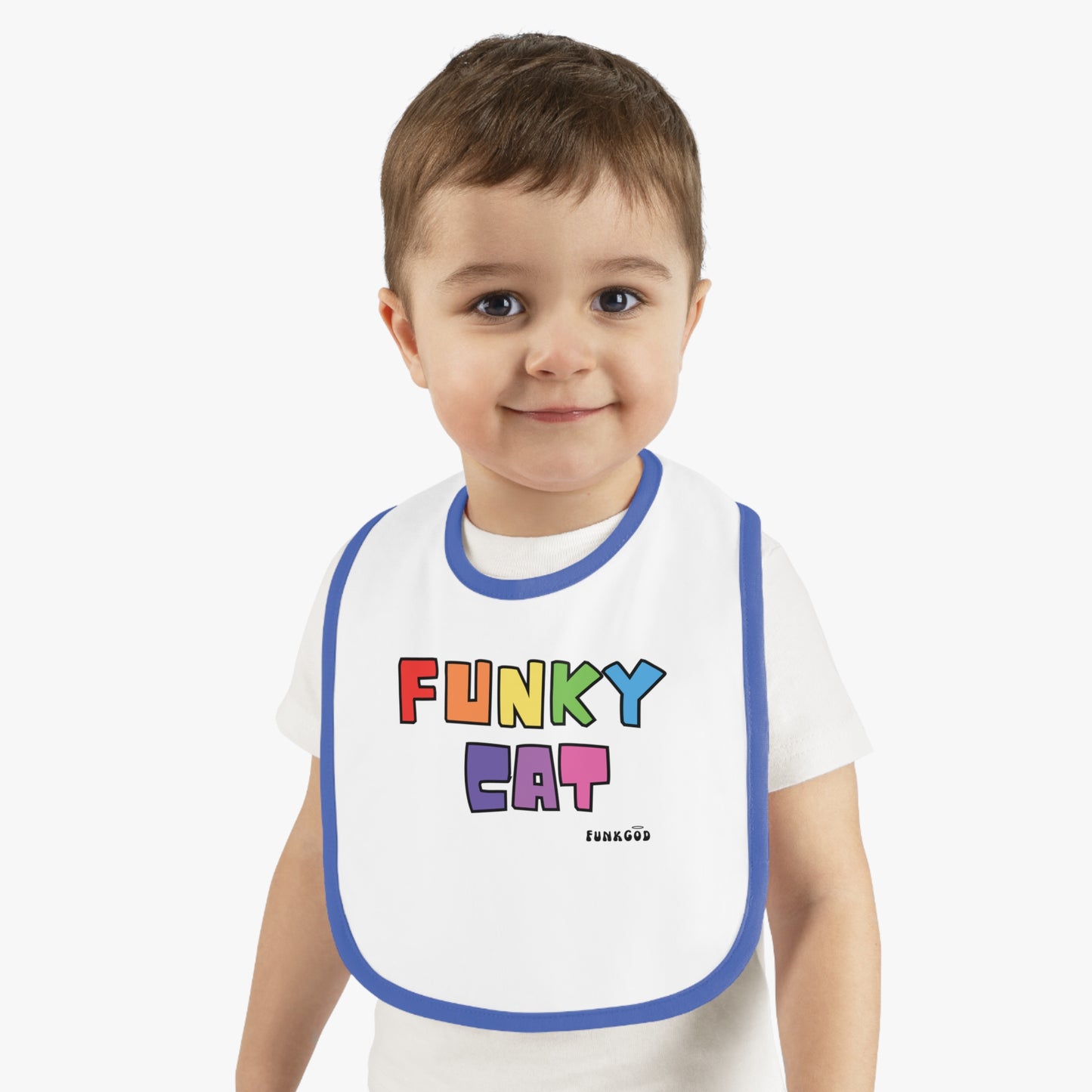 Funky Cat Rainbow Baby Trim Jersey Bib