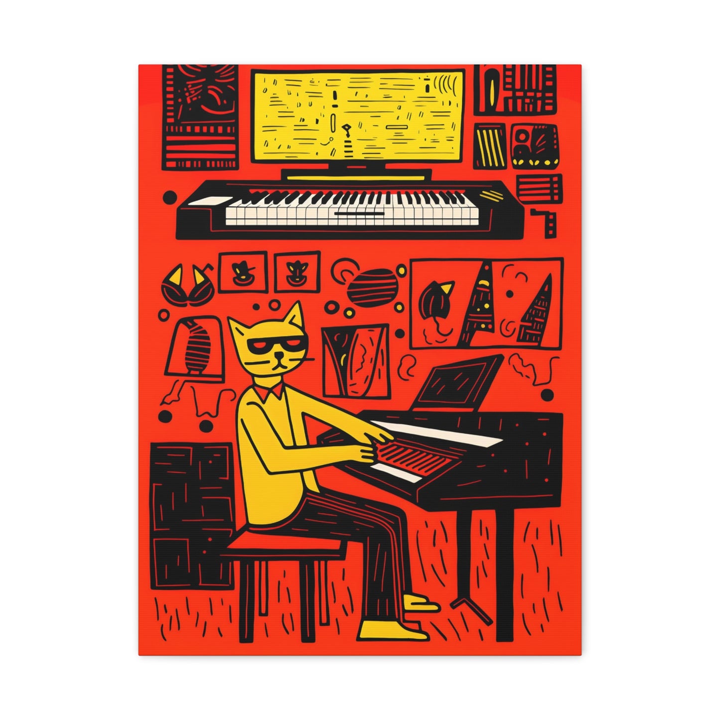 Cool Cat Jazz Pop Art Cat Fine Art Print Canvas Wall Art