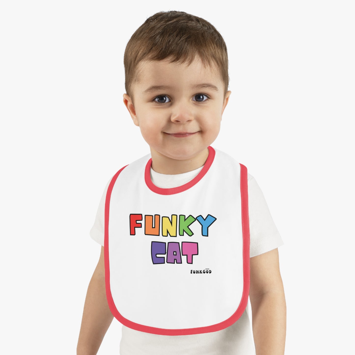 Funky Cat Rainbow Baby Trim Jersey Bib