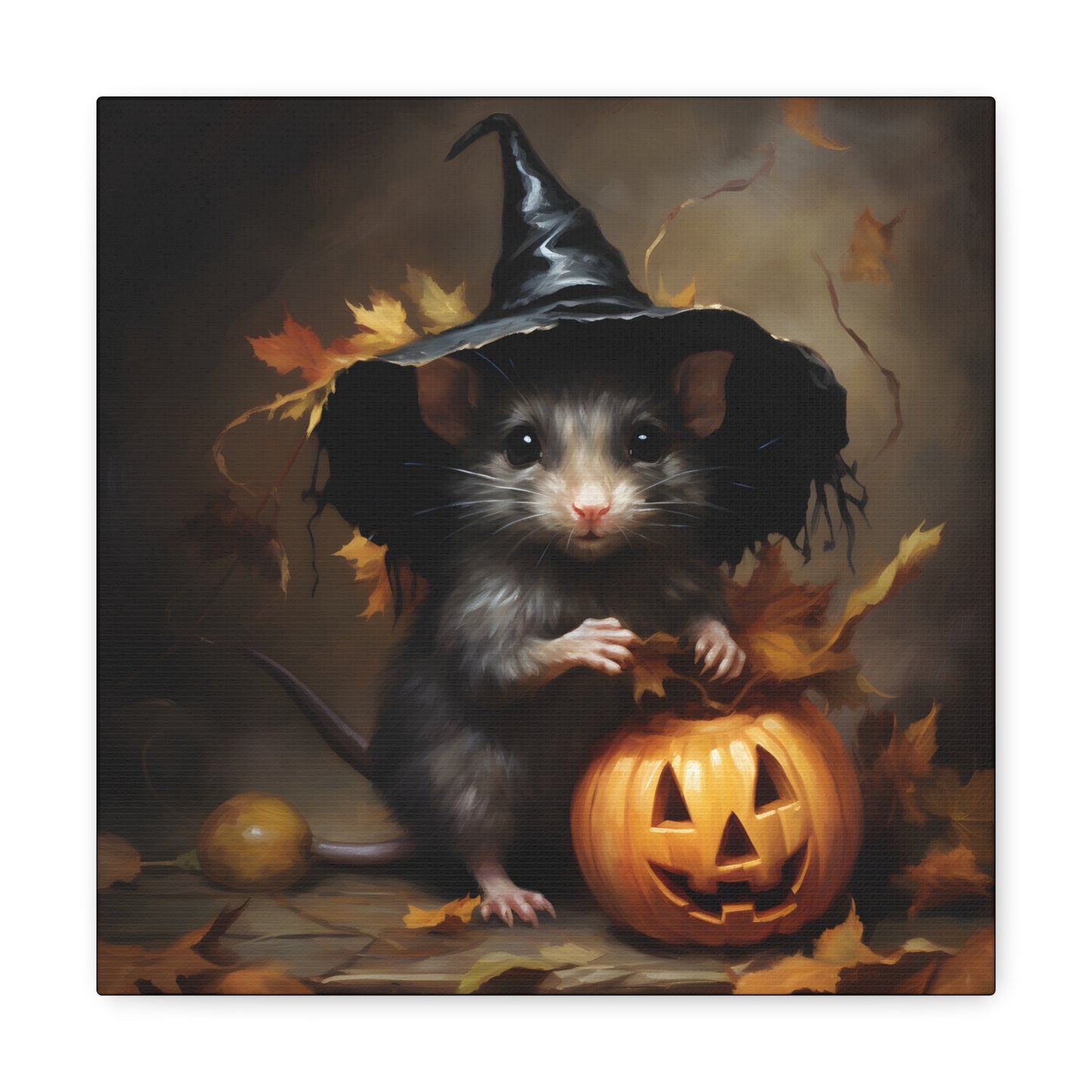 Cute Rat and Pumpkins Halloween Fine Art Print Canvas Wall Art