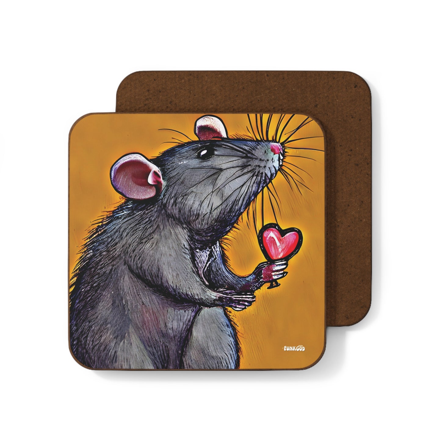 Cute Rat/Mouse Love Hardboard Back Coaster