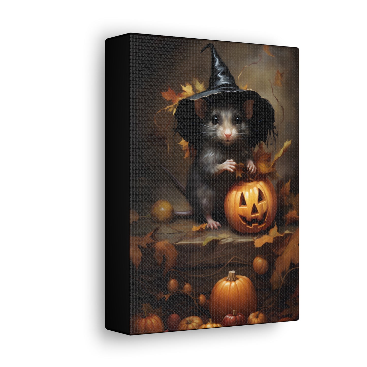 Cute Rat and Pumpkins Halloween Fine Art Print Canvas Wall Art