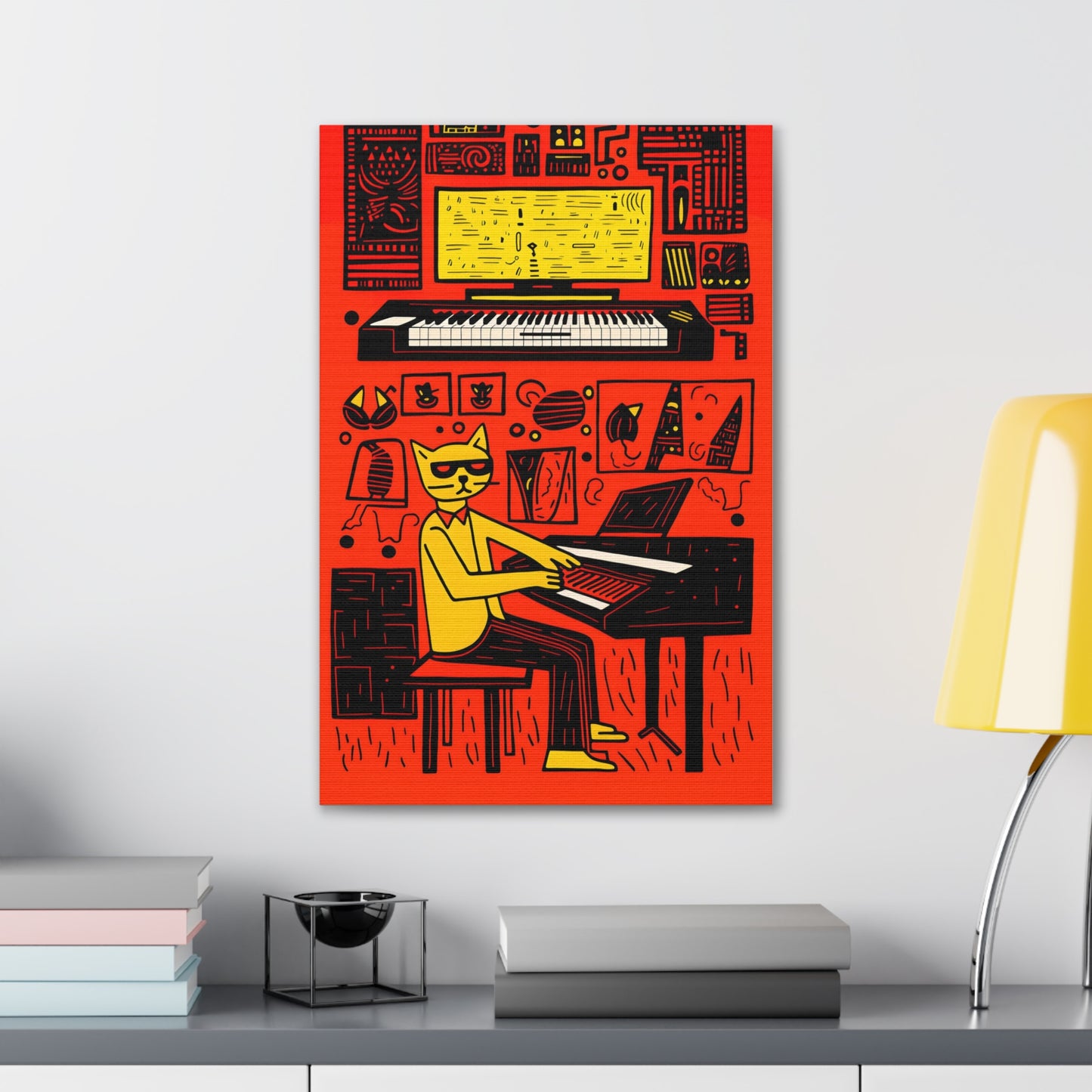 Cool Cat Jazz Pop Art Cat Fine Art Print Canvas Wall Art