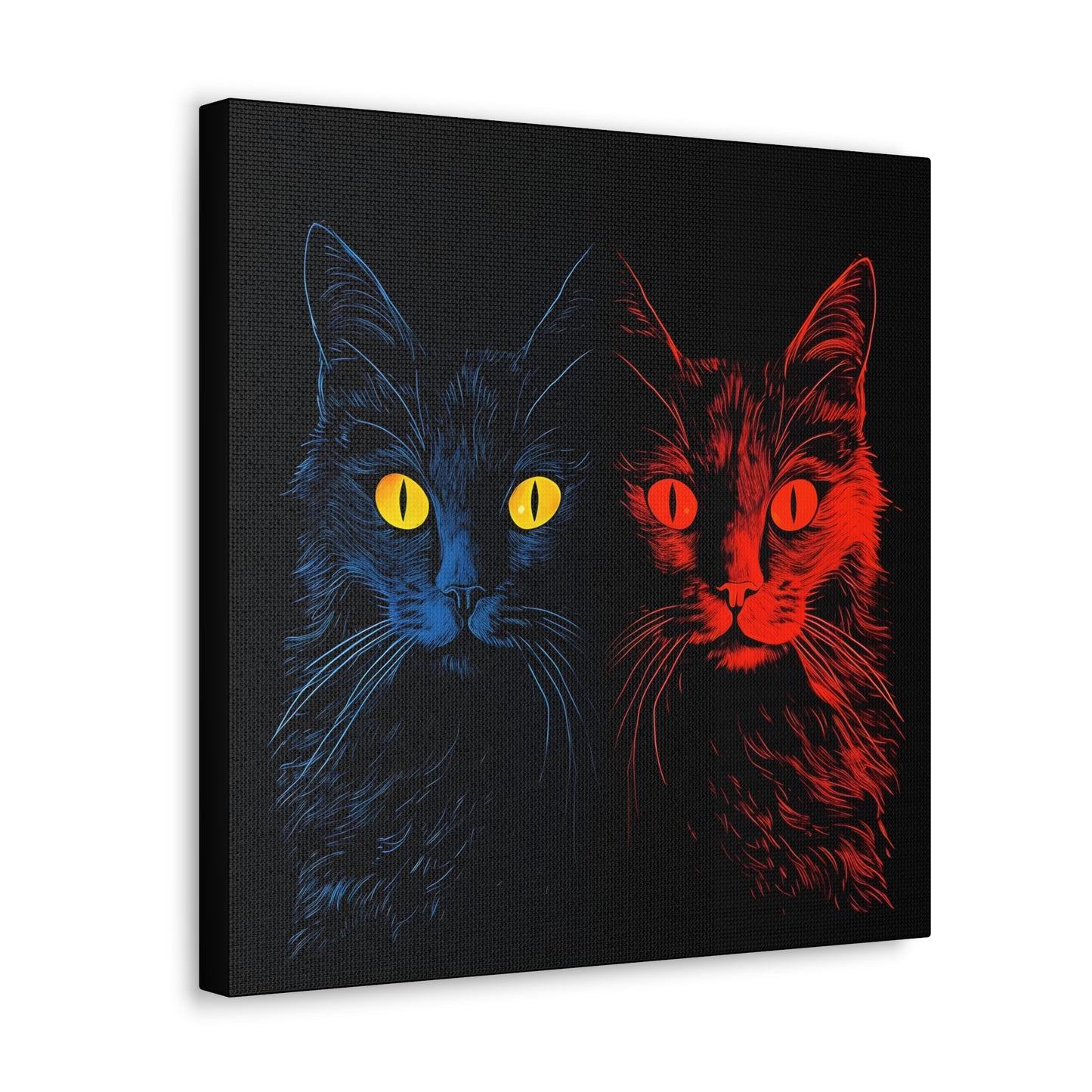Blue and Red Creepy Halloween Cat Decoration Fine Art Print Canvas Wall Art