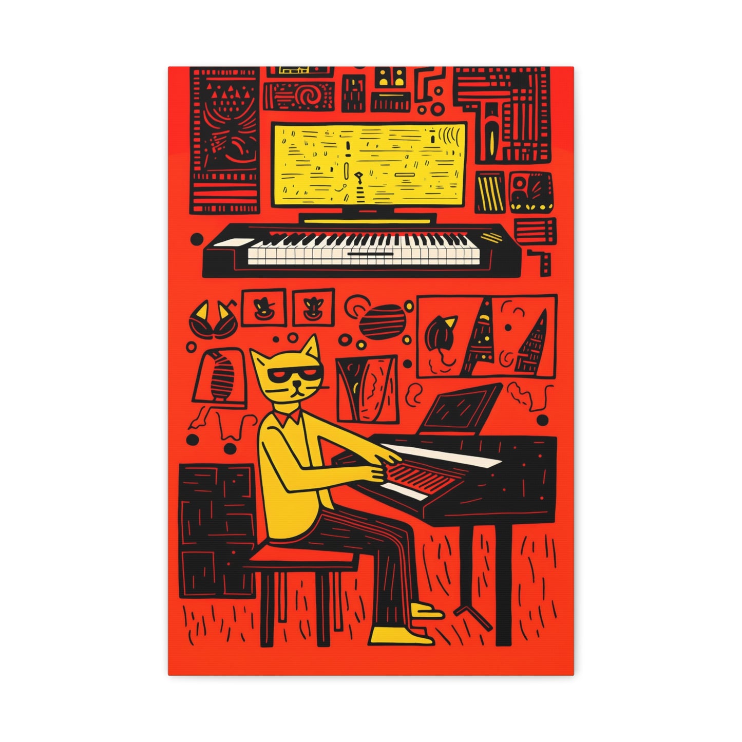 Cool Cat Jazz Pop Art Cat Fine Art Print Canvas Wall Art