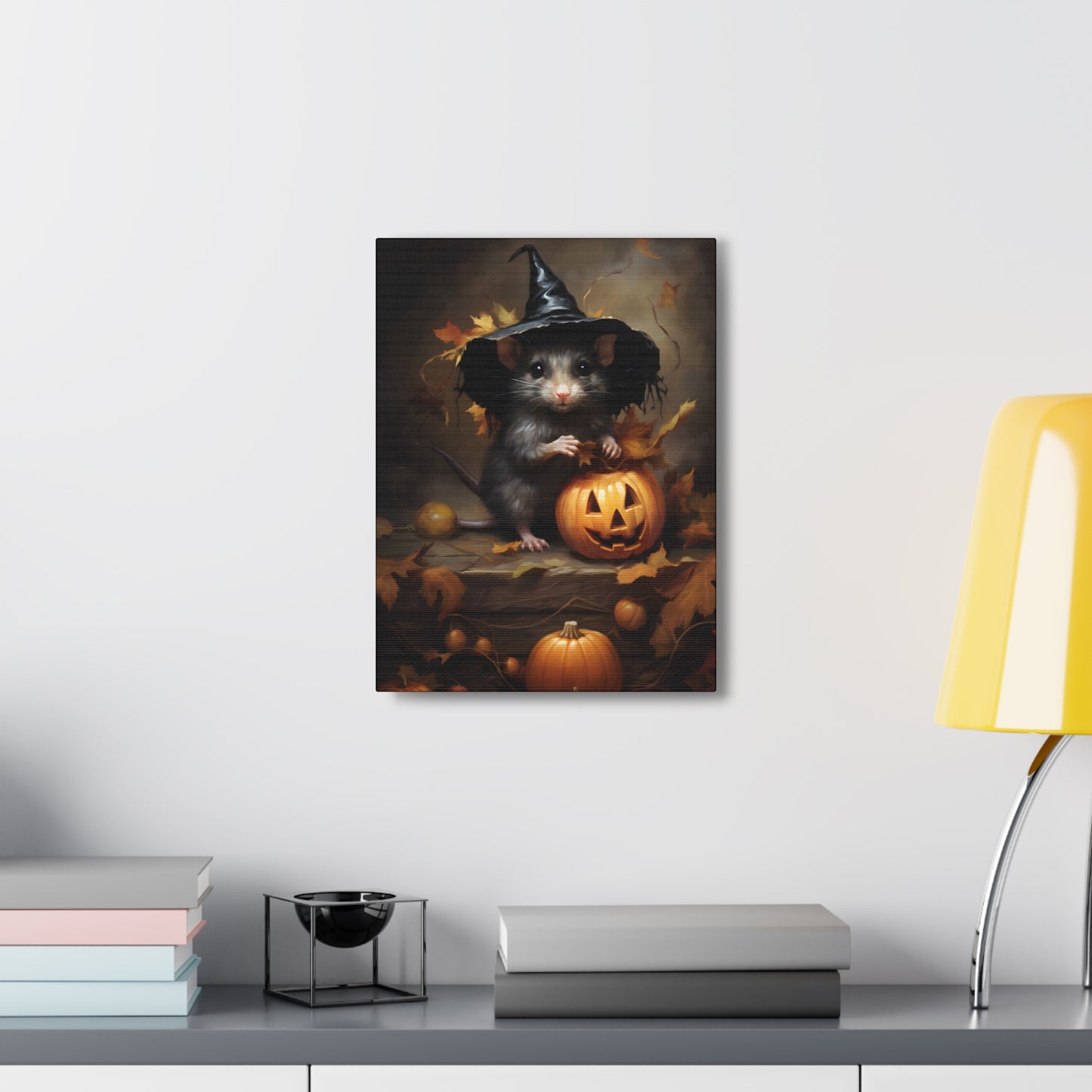 Cute Rat and Pumpkins Halloween Fine Art Print Canvas Wall Art