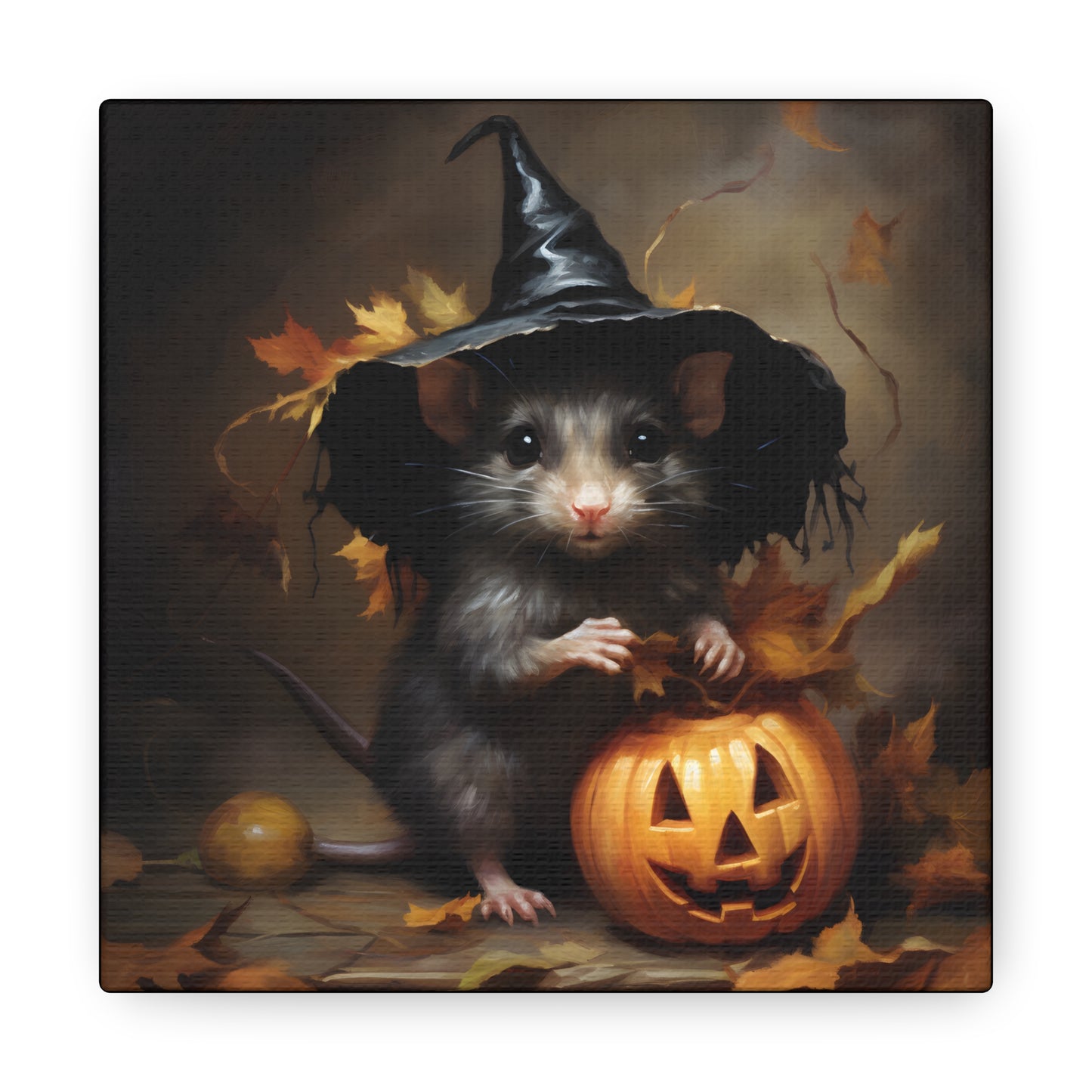 Cute Rat and Pumpkins Halloween Fine Art Print Canvas Wall Art