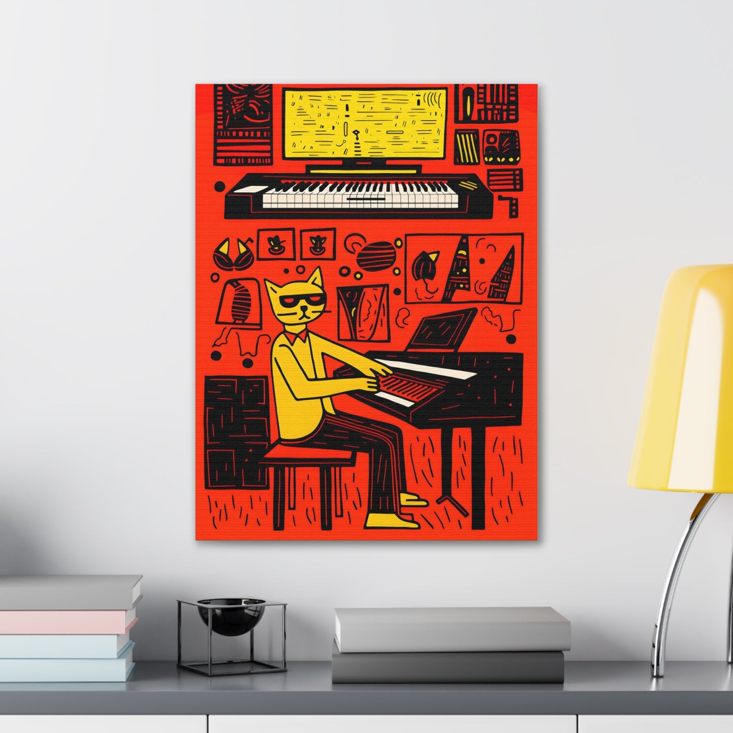 Cool Cat Jazz Pop Art Cat Fine Art Print Canvas Wall Art